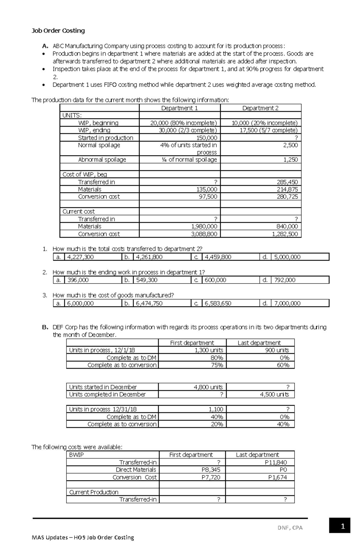 HO10 Process-Costing - This is an accounting material about Management ...