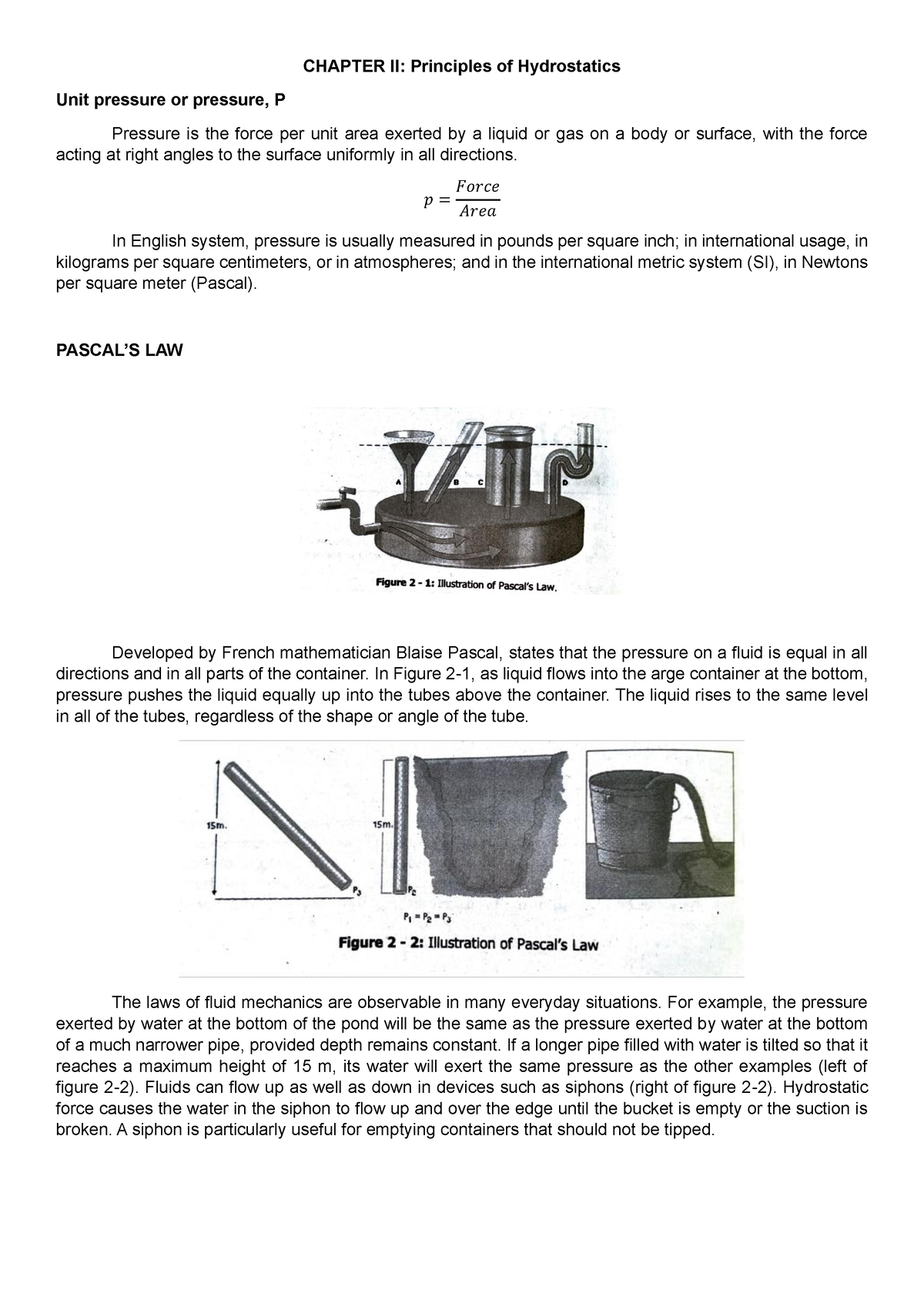 Chapter Ii Priniciples Of Hydrostatics Chapter Ii Principles Of