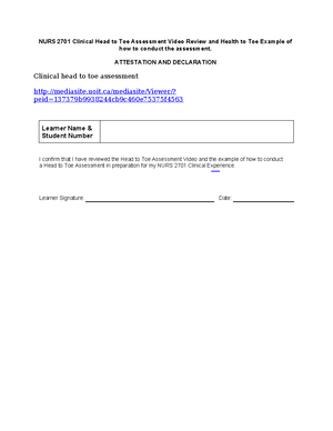 NURS 2701 Clinical head to toe assessment video and Example of Detailed ...