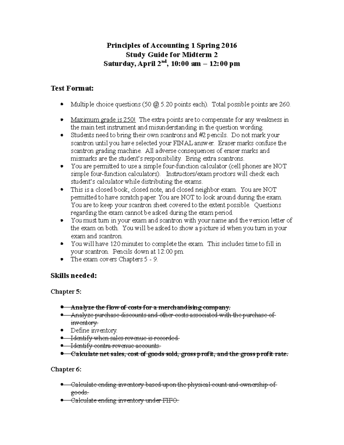 Study Guide Midterm 2 Spring 2016.docx - Principles of Accounting 1 ...