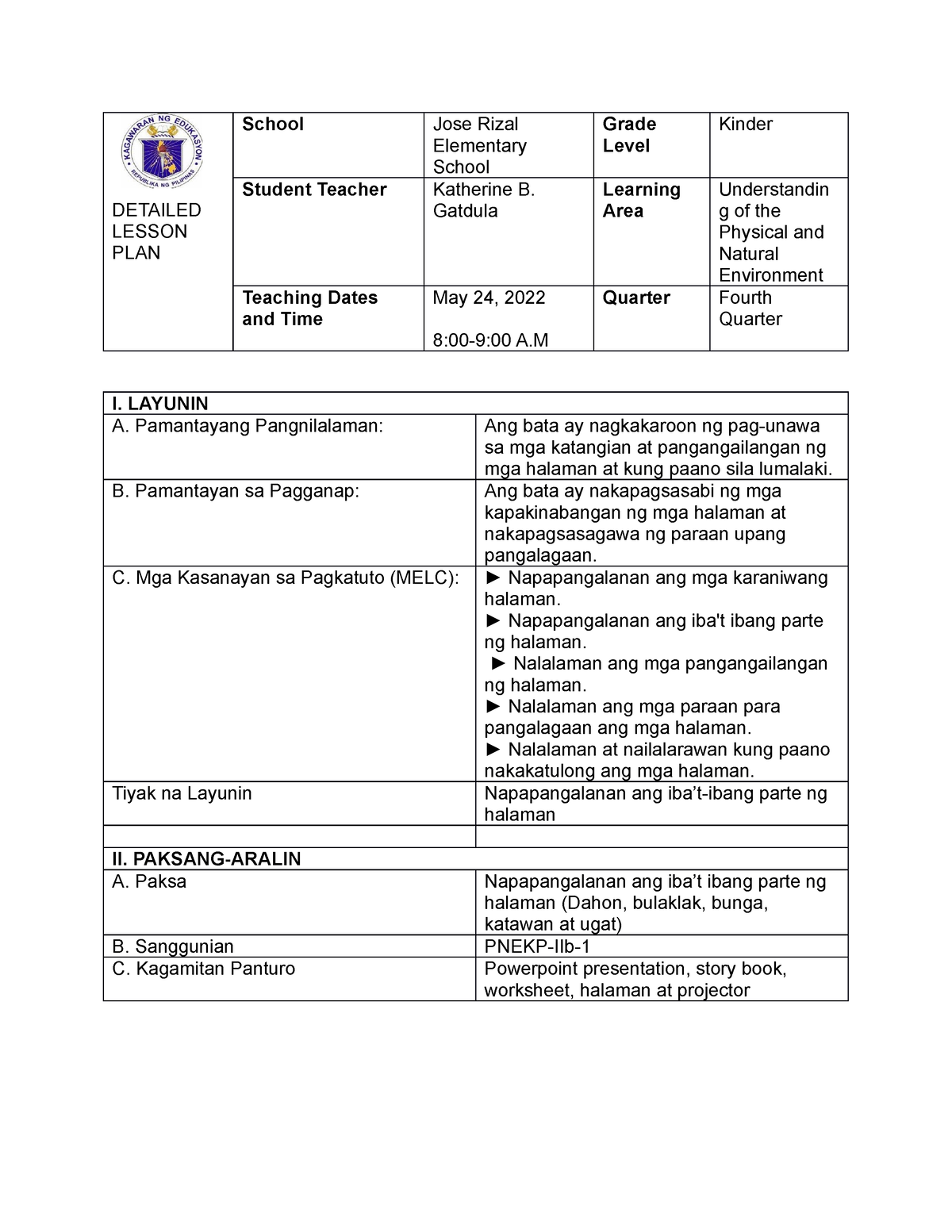 DLP-GATS1-Recovered - Dlp - DETAILED LESSON PLAN School Jose Rizal ...