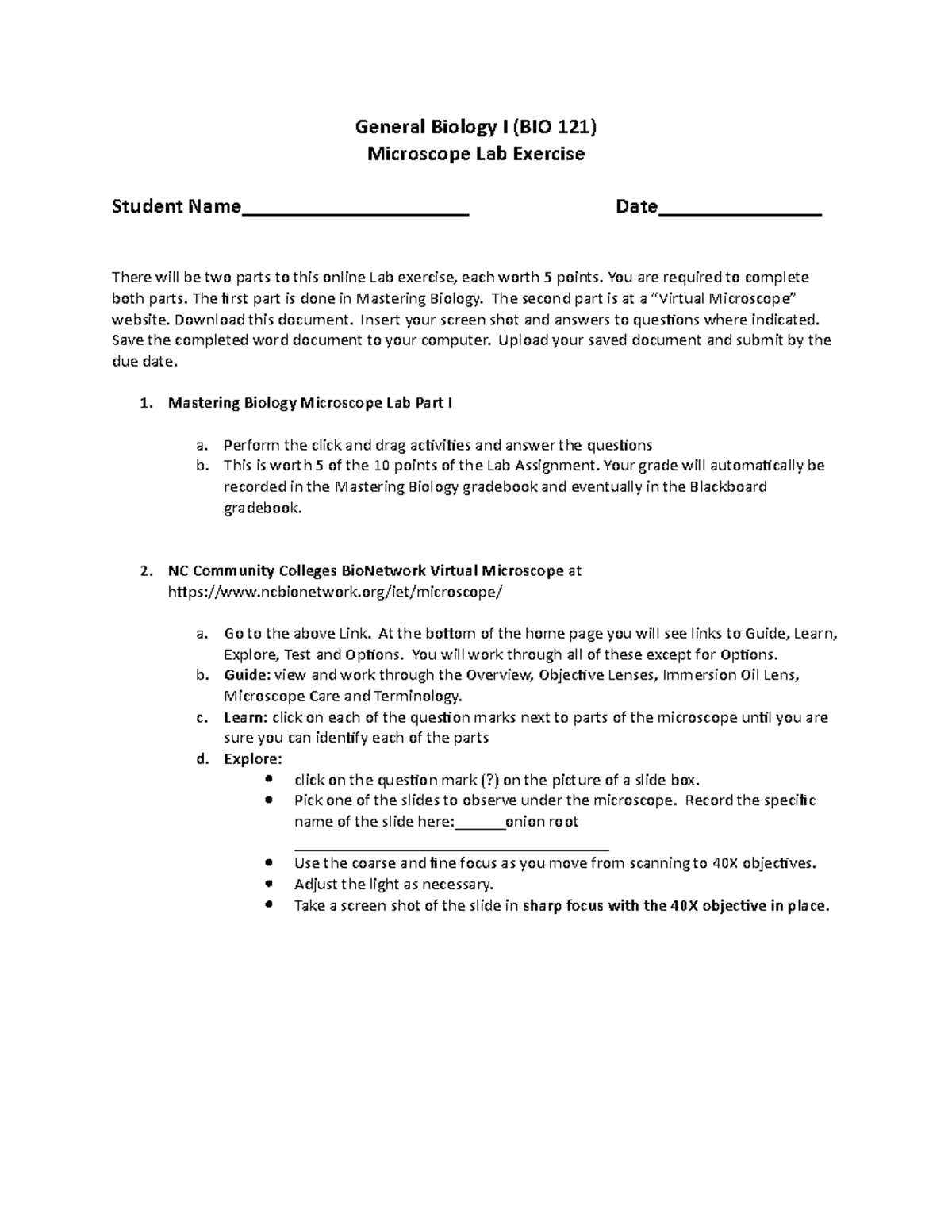 assignment of microscope