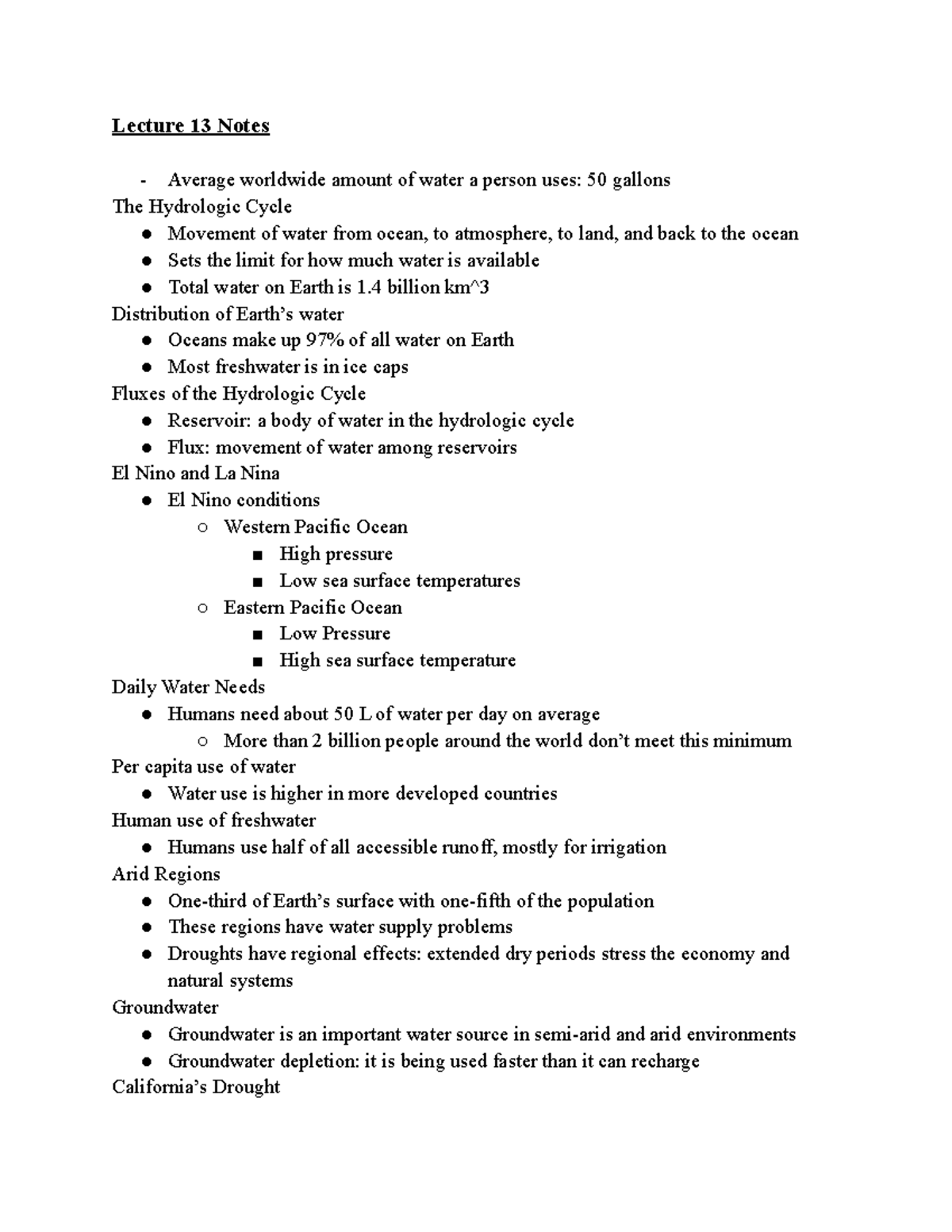 BIOL 1305- Lecture 13 Notes - Lecture 13 Notes Average worldwide amount ...