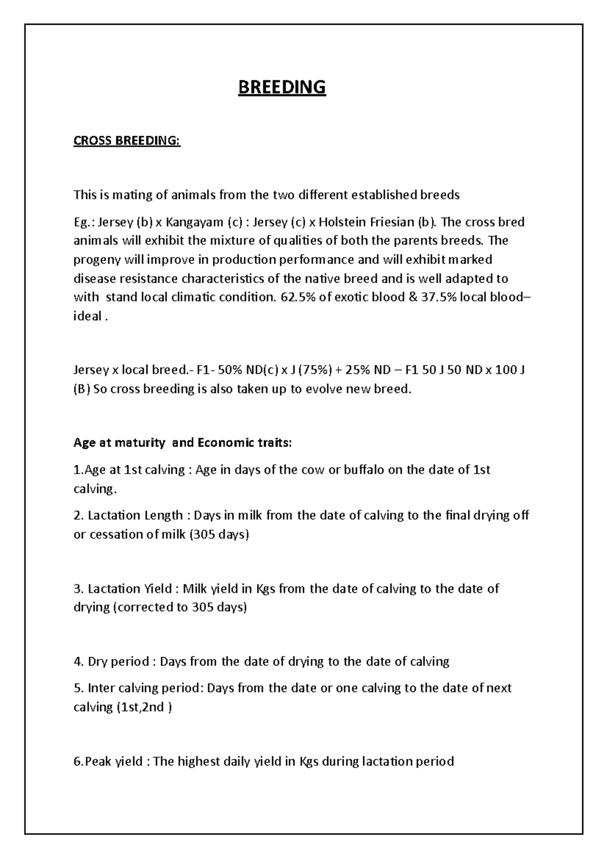 Breeding - Lecture notes 5-7 - BREEDING CROSS BREEDING: This is mating ...