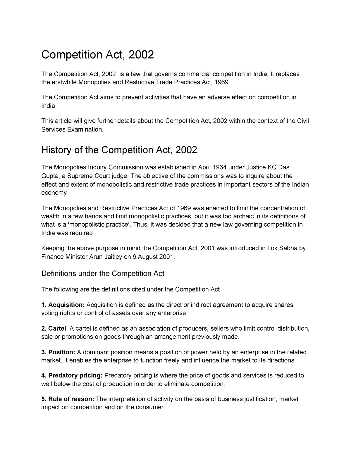 competition-act-2002-competition-act-history-objective-scope-features