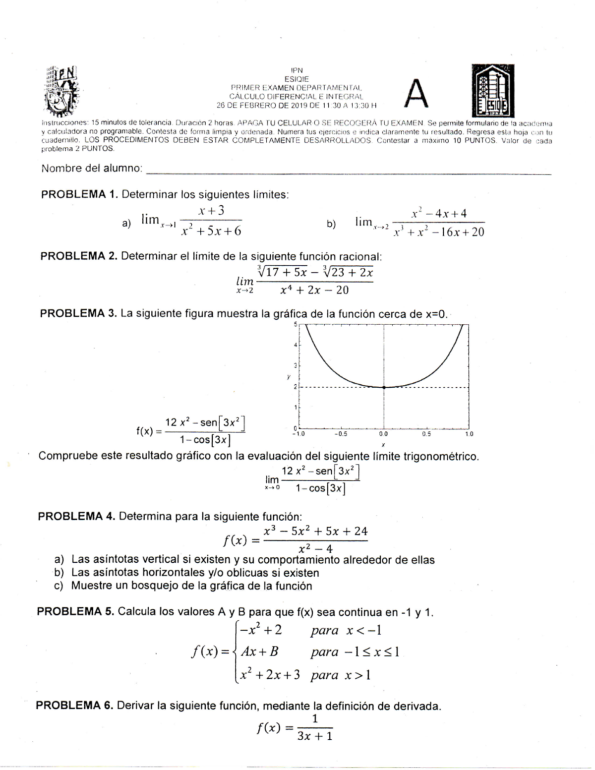 CDI 1er(26 02 2019 ) - EXAMEN CALCULO PRIMER PARCIAL - Cálculo ...