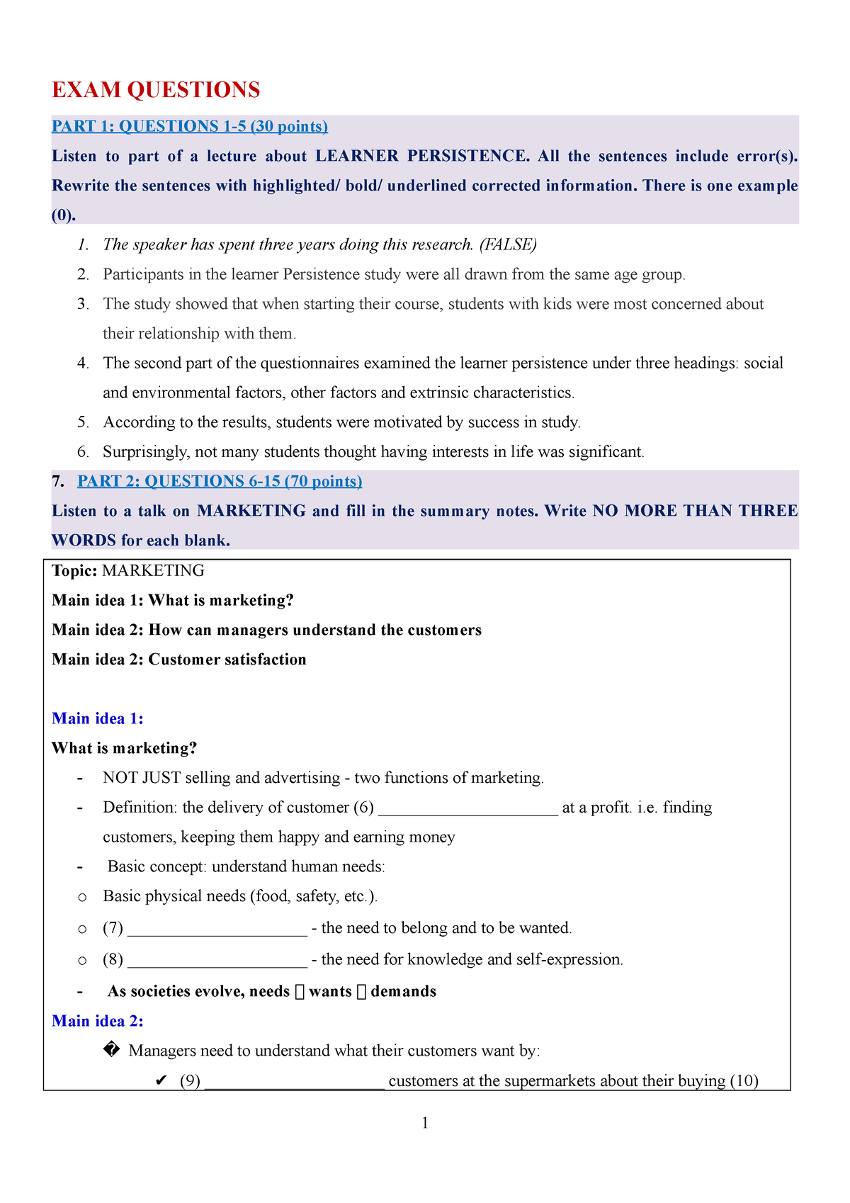 Midterm Practice 1 - EXAM QUESTIONS PART 1: QUESTIONS 1-5 (30 Points ...