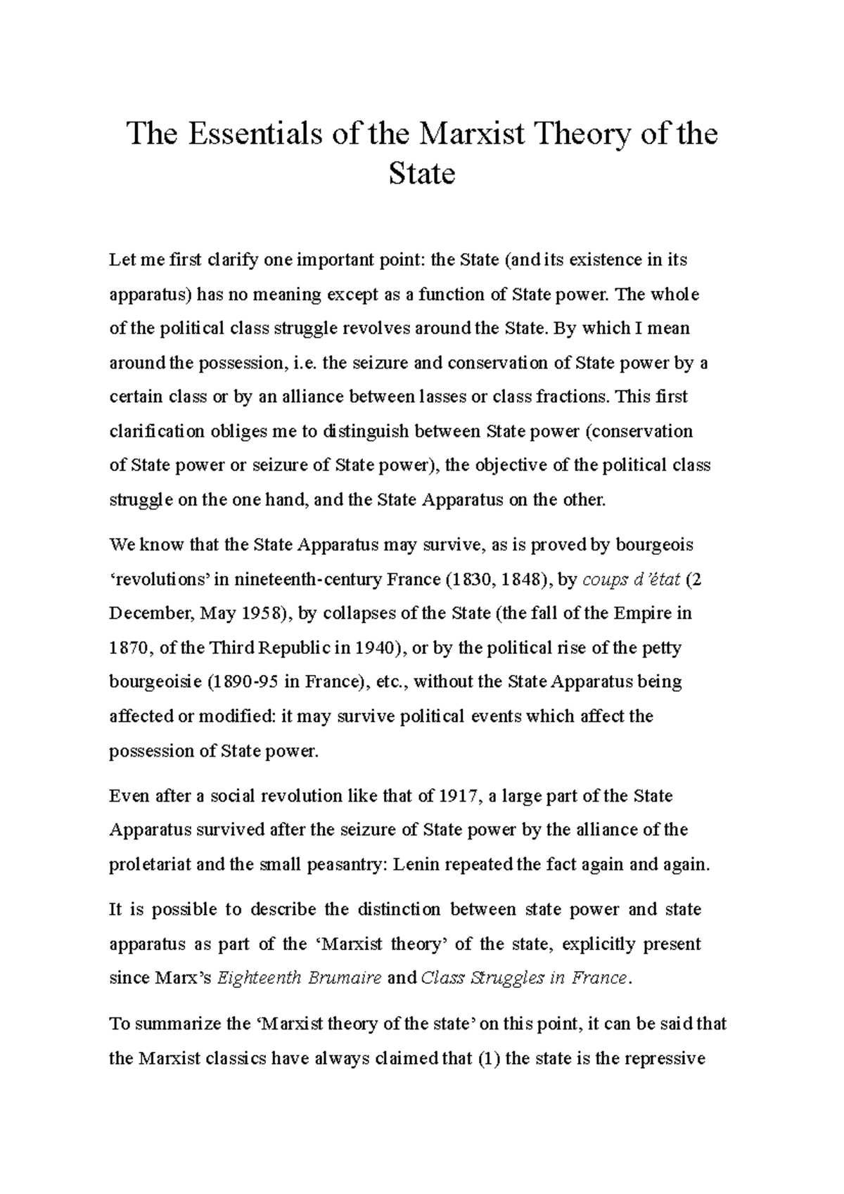 The Essentials of the Marxist Theory of the State - The whole of the ...