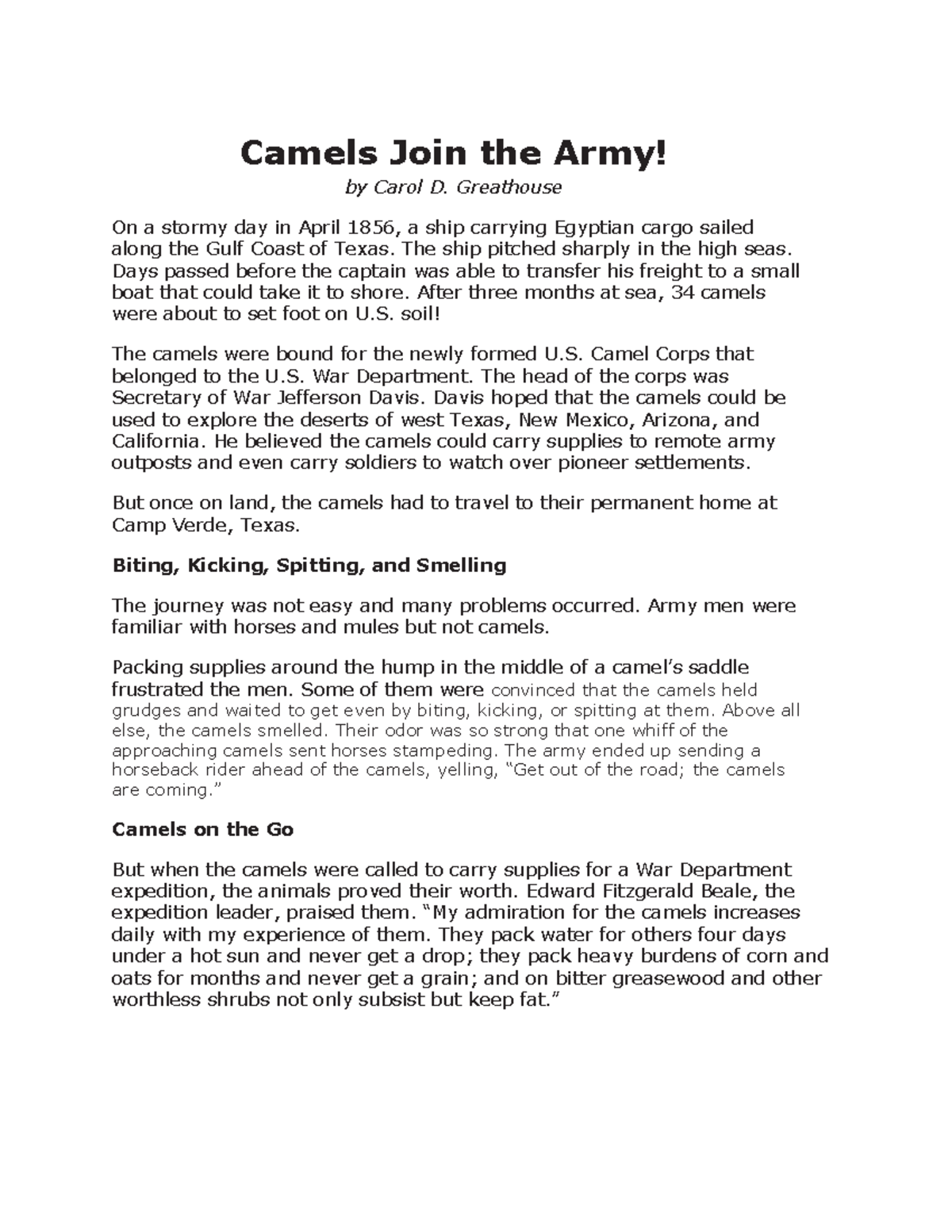 camels join the army essay