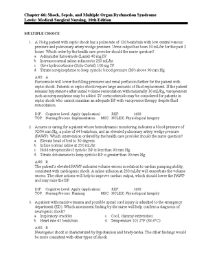 Shock Practice Questions 290 Chapter 66 Shock Sepsis And Multiple Organ Studocu