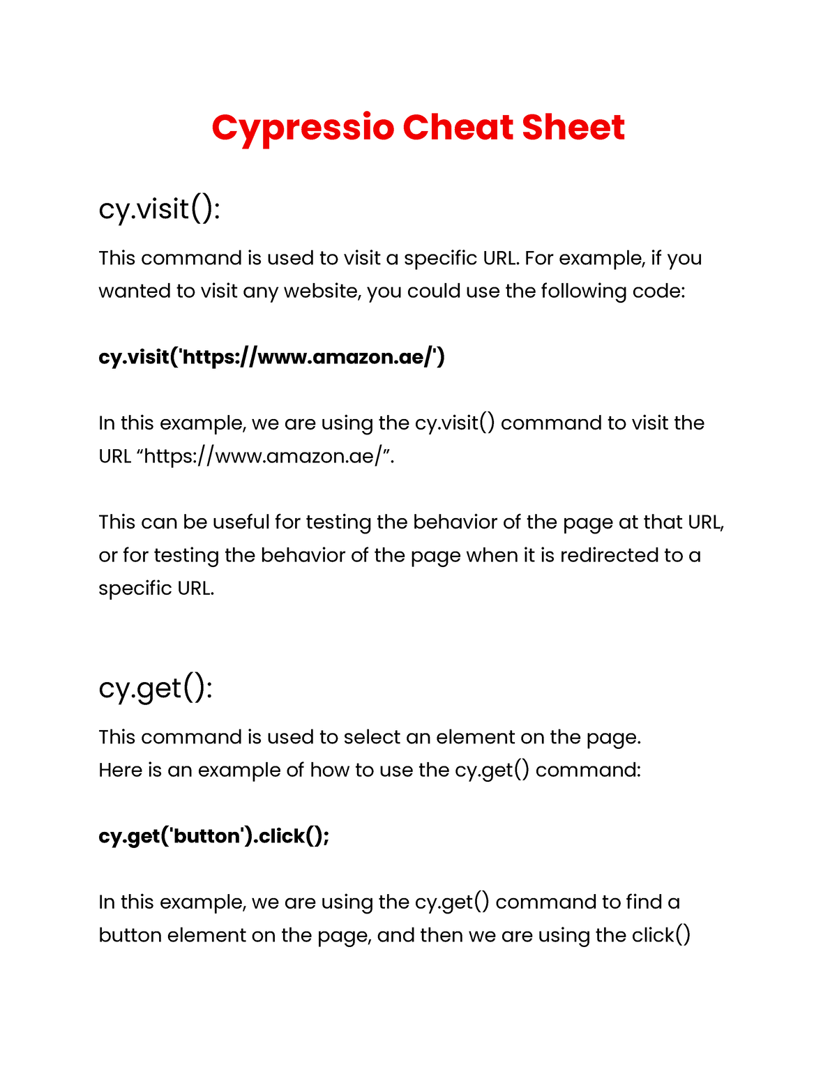 Cypress Cheatsheet - Cypressio Cheat Sheet cy(): This command is used ...