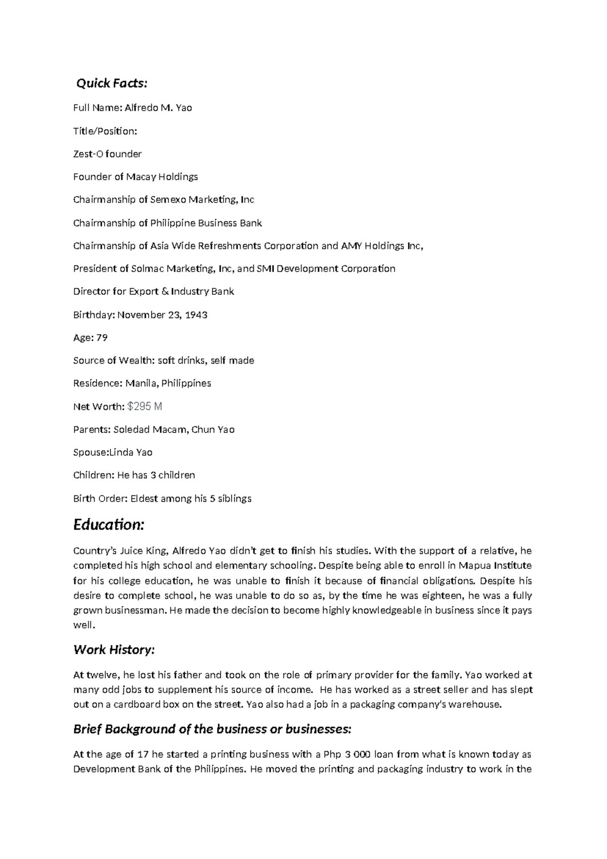 AlfredoYao Please use this wisely Quick Facts Full Name Alfredo