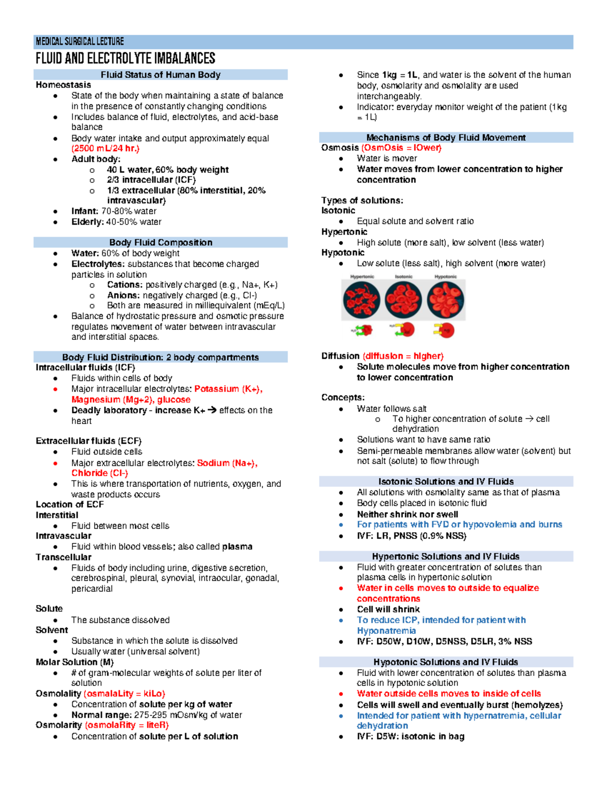 MS L FE Imbalance Fluid and Electrolytes FLUID AND ELECTROLYTE