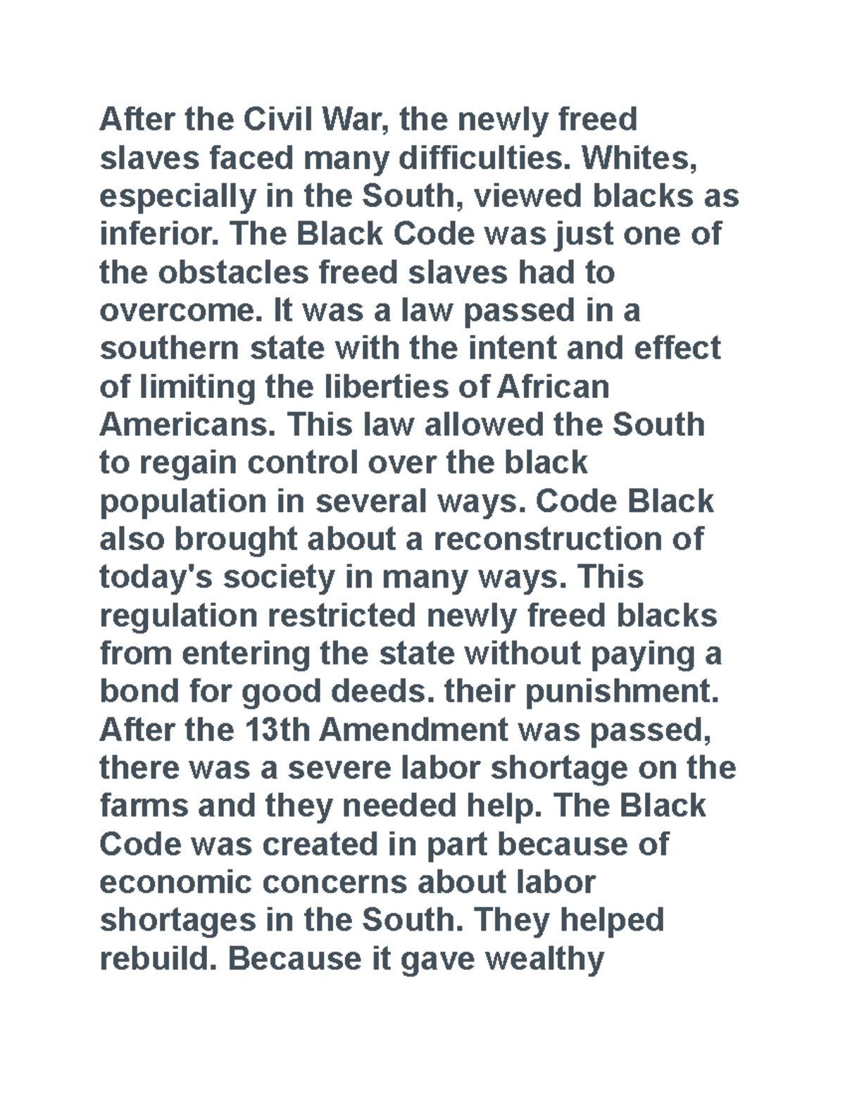 Black Codes Effect - After the Civil War, the newly freed slaves faced ...