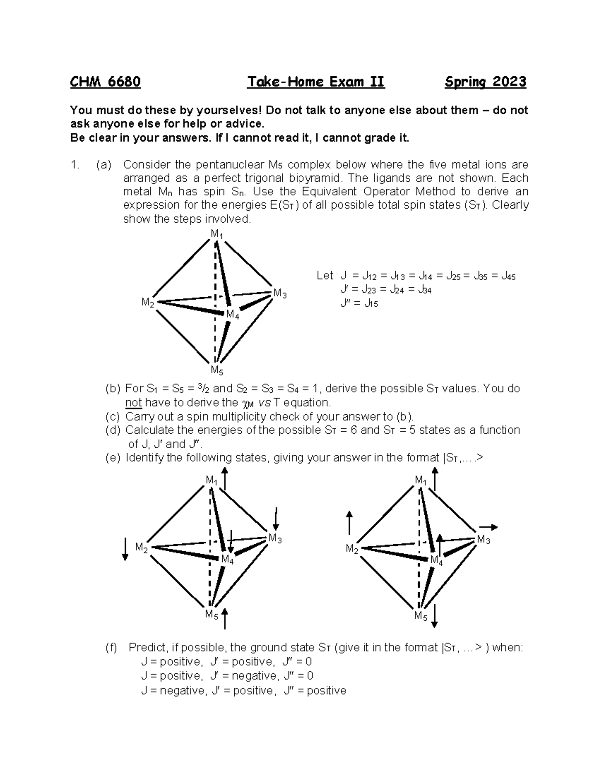 Take-home Exam 2 2023 - Nothing - CHM 6680 Take-Home Exam II Spring ...