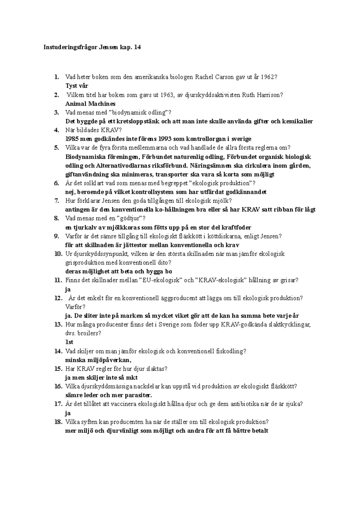 Instuderingsfrågor Jensen (2012 ) kap. 14 Instuderingsfrågor Jensen