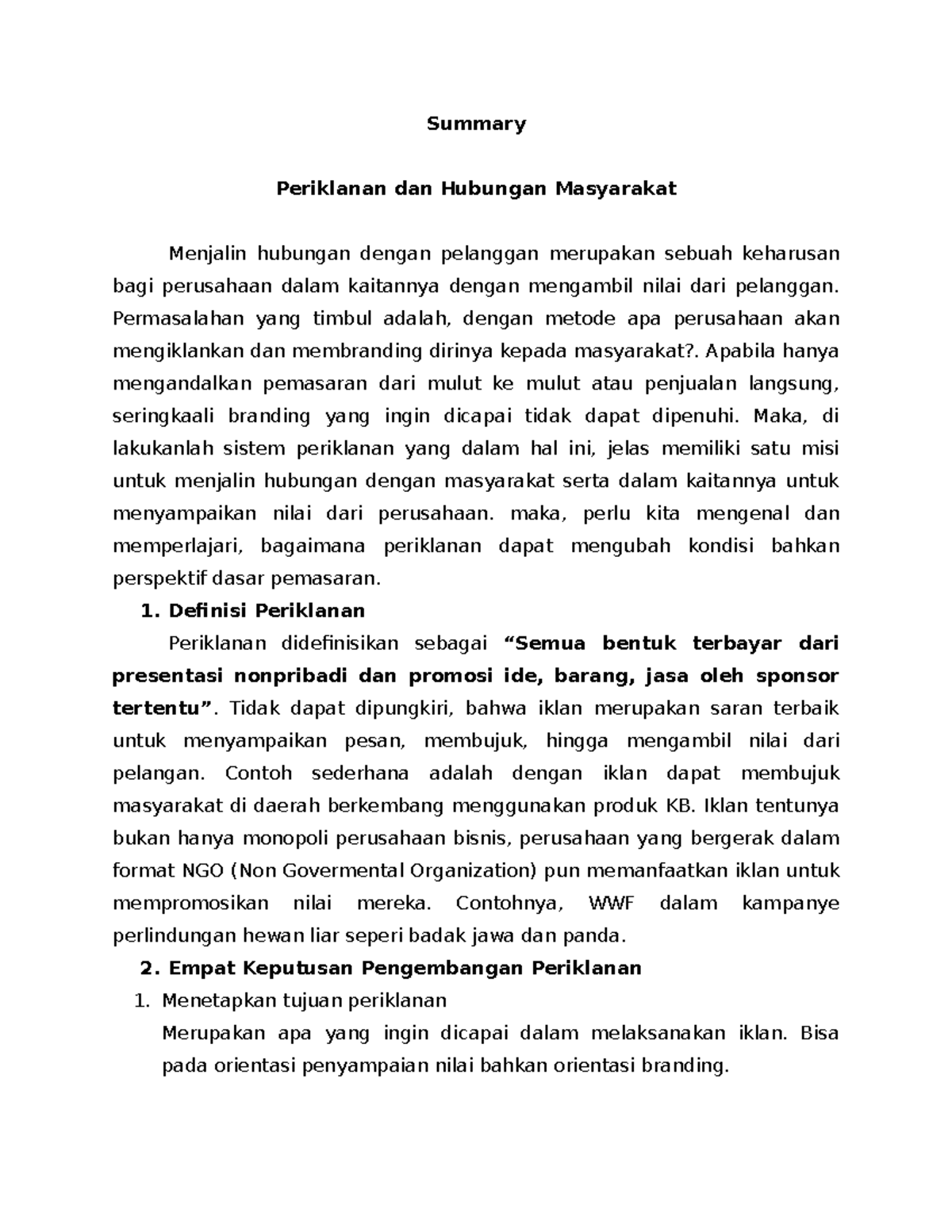 Periklanan dan Hubungan Masyarakat Summary Periklanan dan Hubungan