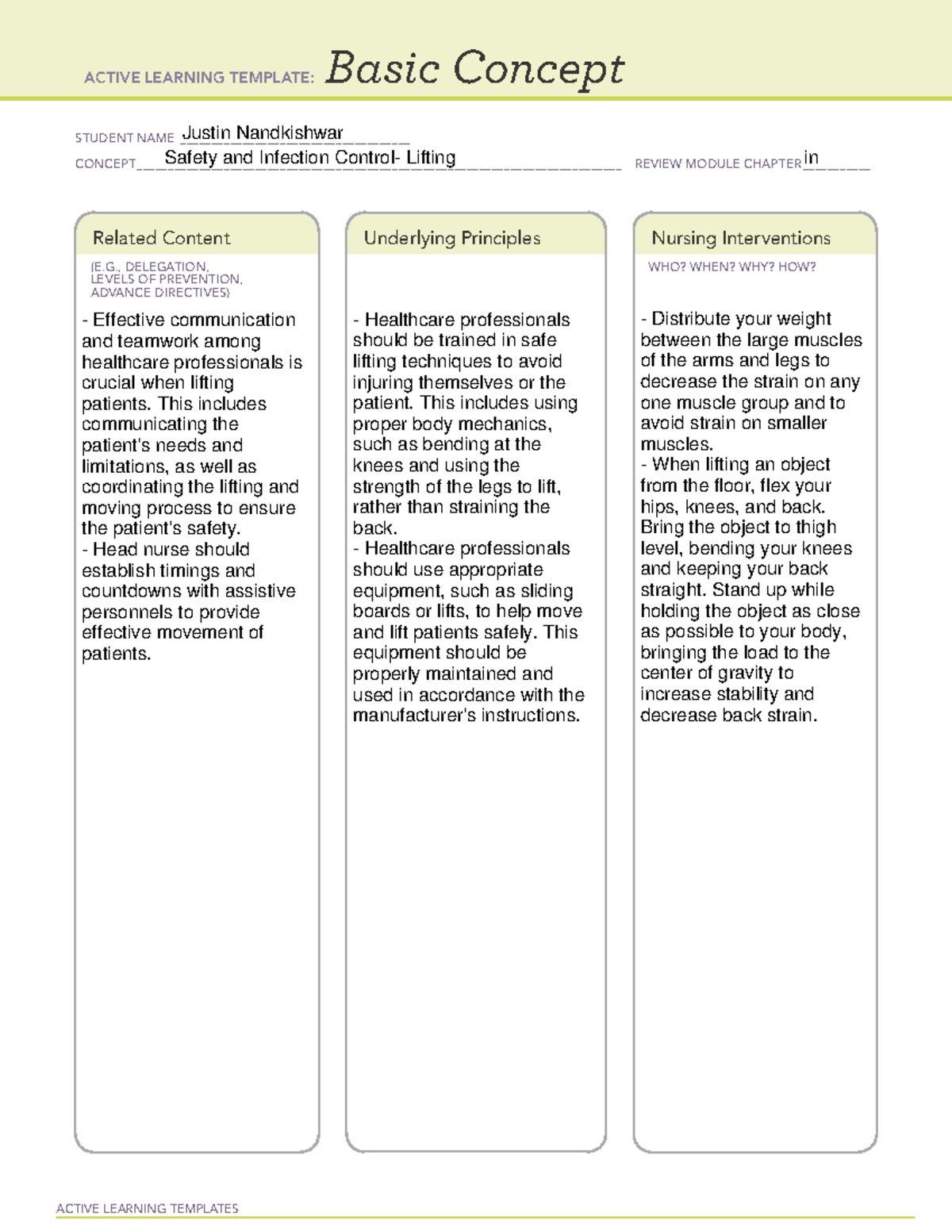 Safety and Infection Control Basic Concepts - NUR208 - ACTIVE LEARNING ...