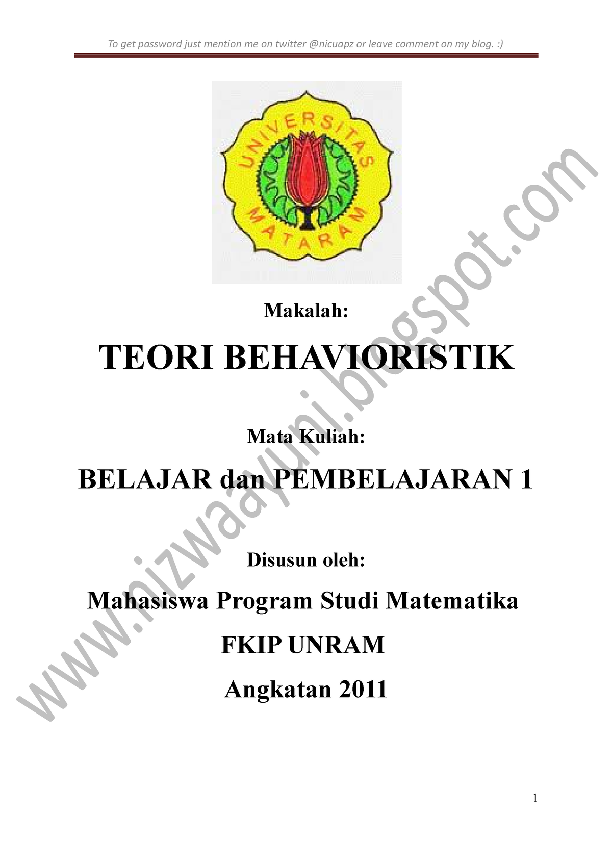 Makalah Teori Behavioristik - Makalah: TEORI BEHAVIORISTIK Mata Kuliah ...