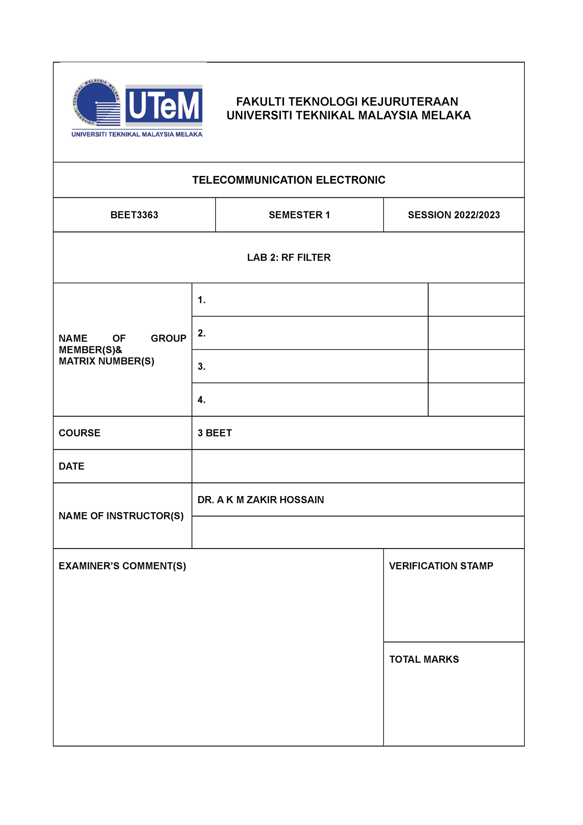 Lab B - Lab For Student - TELECOMMUNICATION ELECTRONIC BEET3363 ...