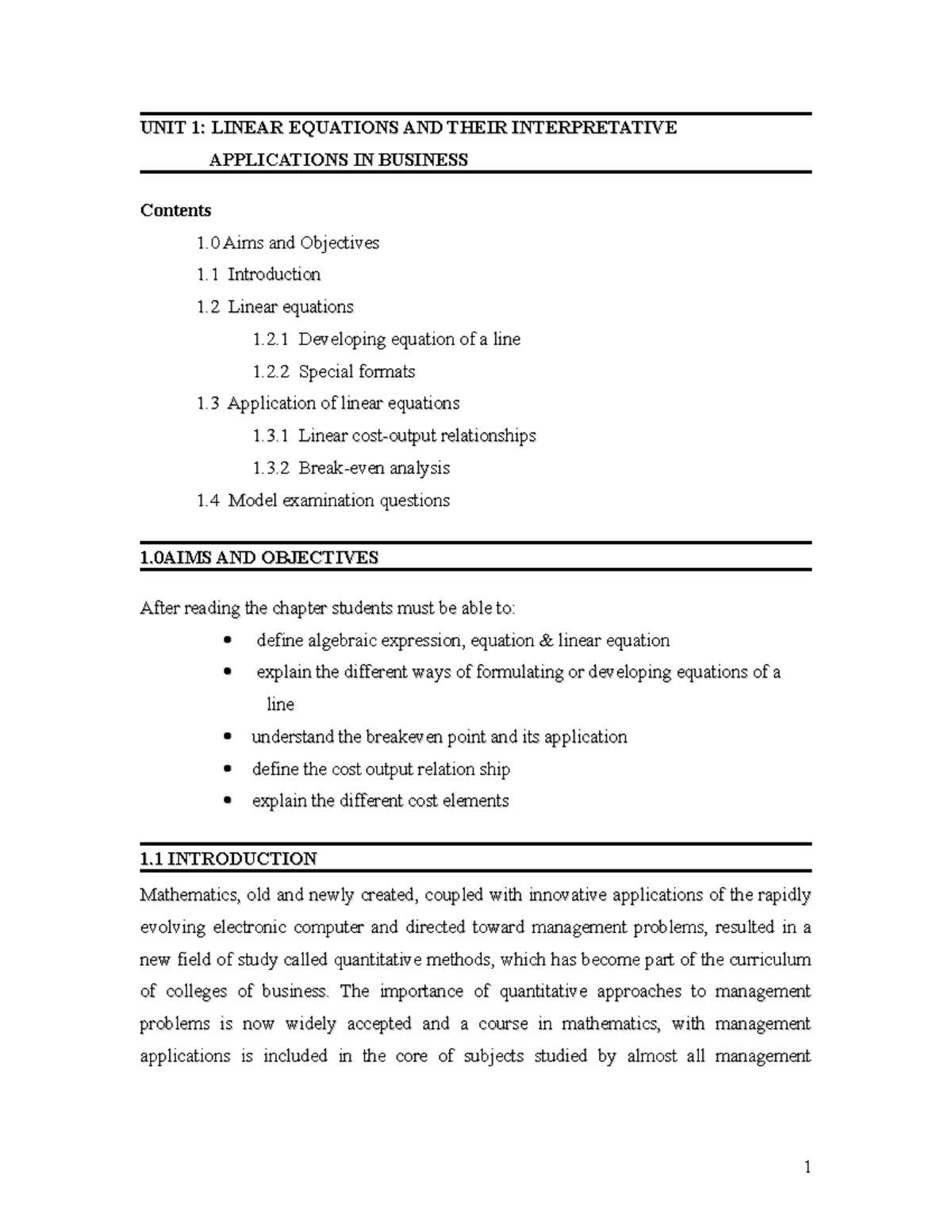 Unit 1 Maths For Mgt - Mathimatics for managment - UNIT 1: LINEAR ...