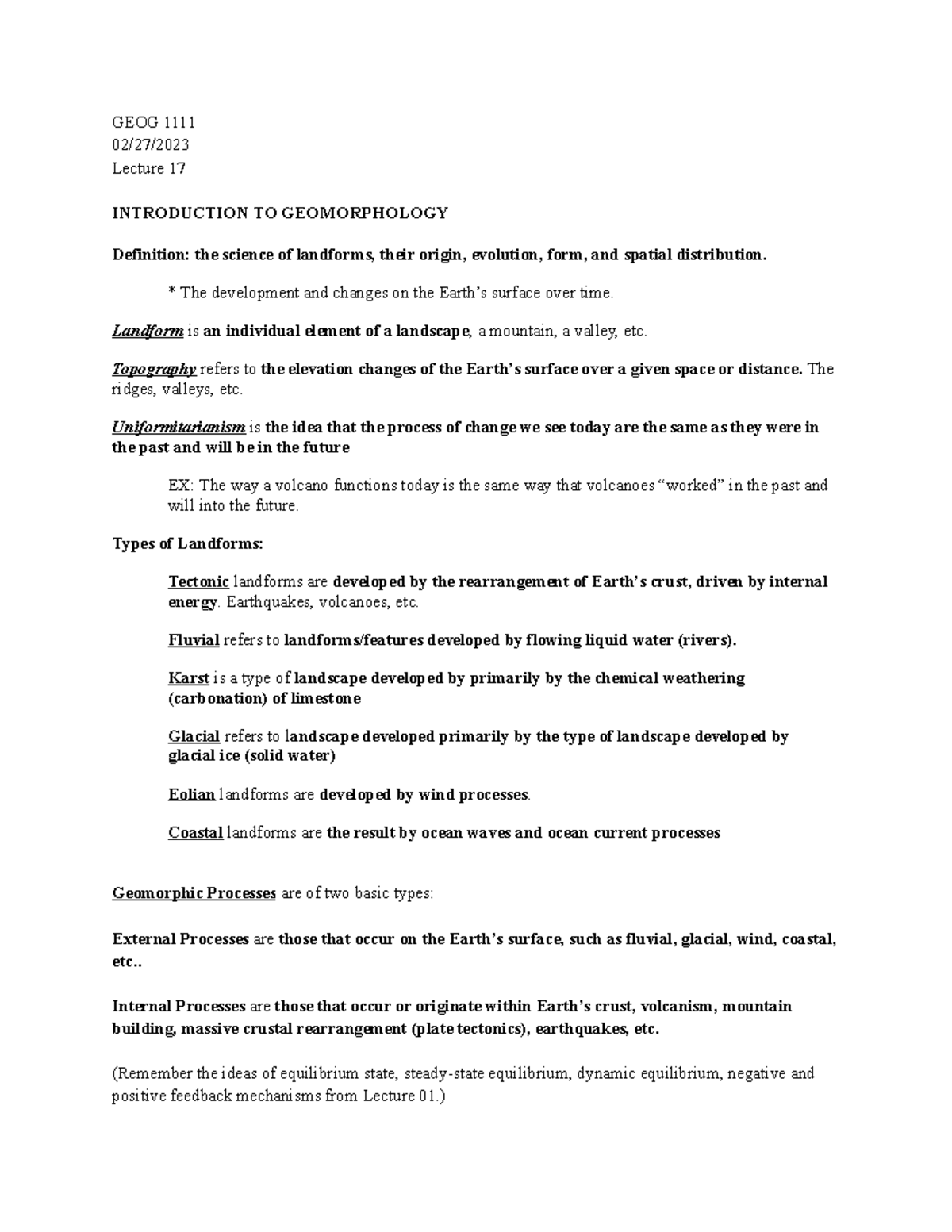 GEOG Lecture 17 - NOTES - GEOG 1111 02/27/ Lecture 17 INTRODUCTION TO ...