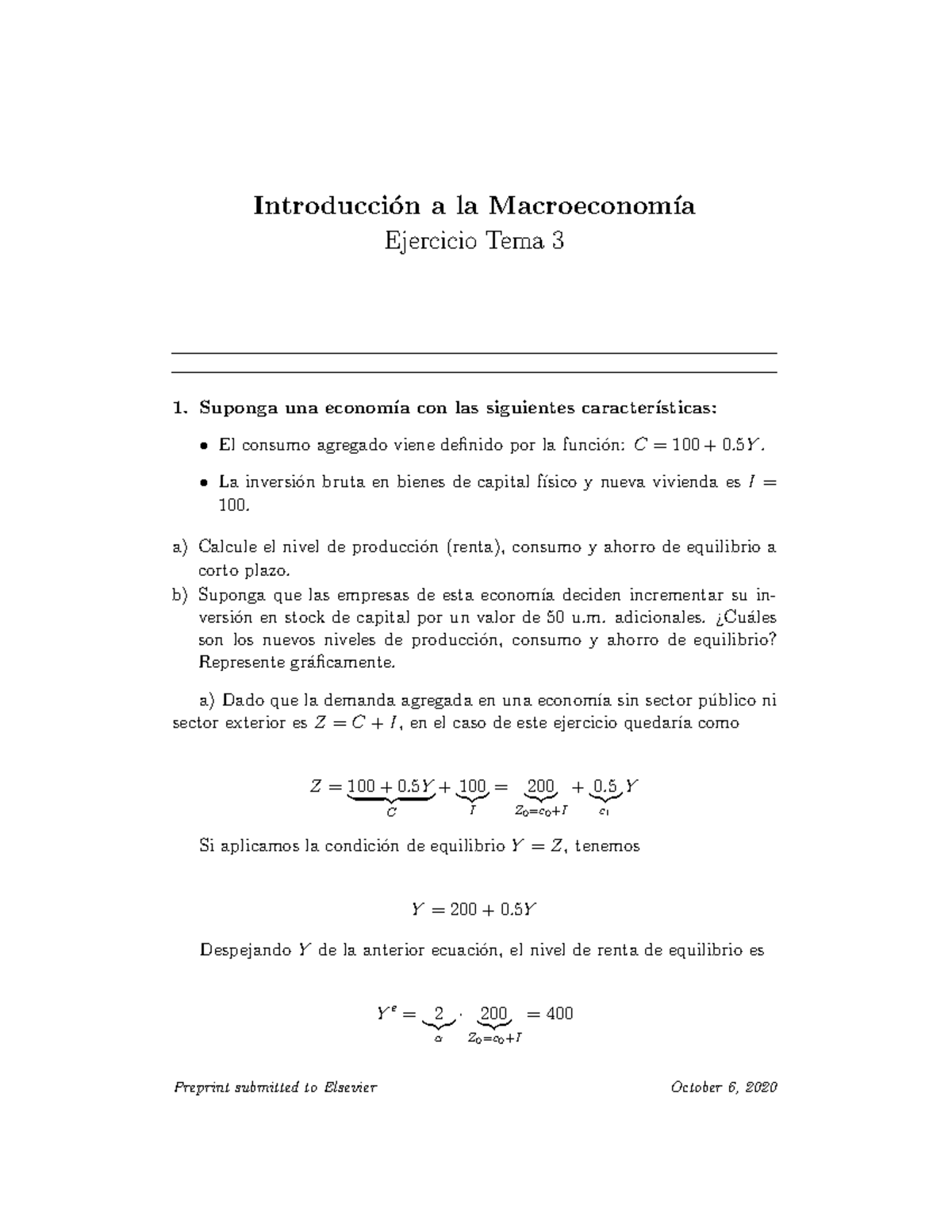 Macro Ajuste Equilibrio - Introducci ́on A La Macroeconom ́ıa Ejercicio ...