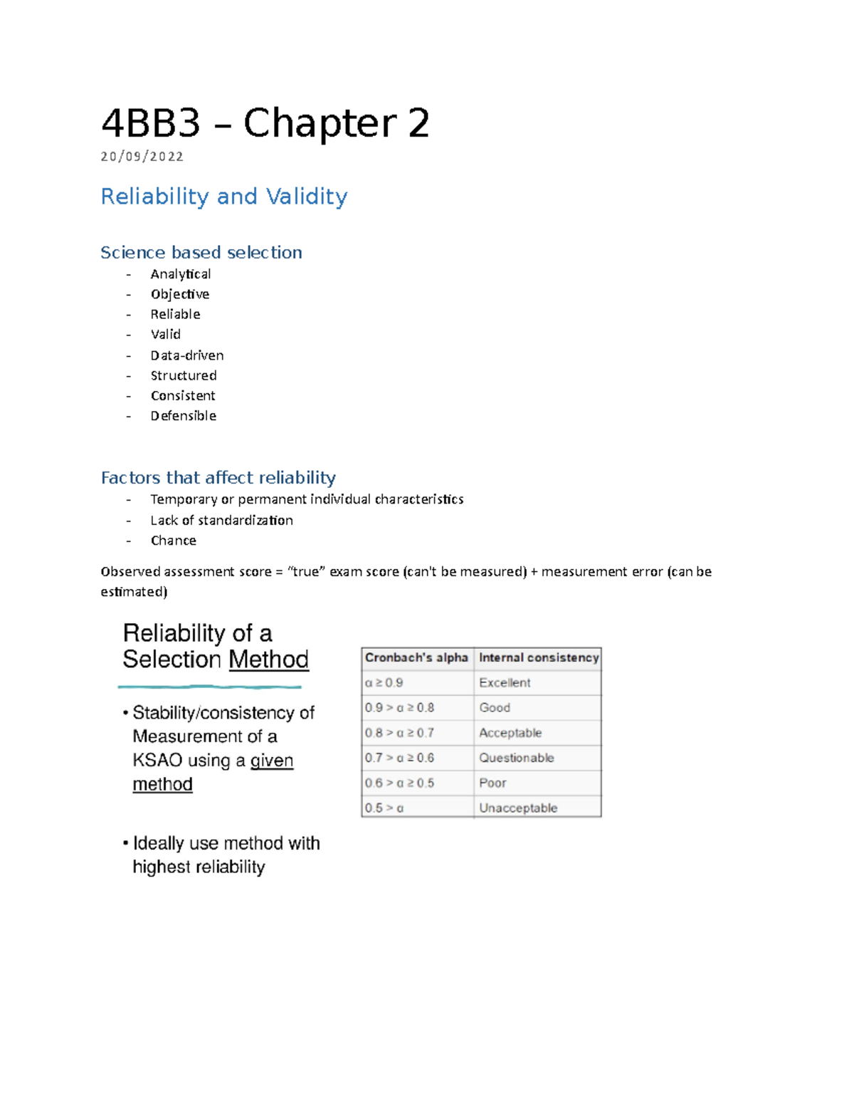4BB3 – Chapter 2 - 4BB3 – Chapter 2 20/09/ Reliability and Validity ...