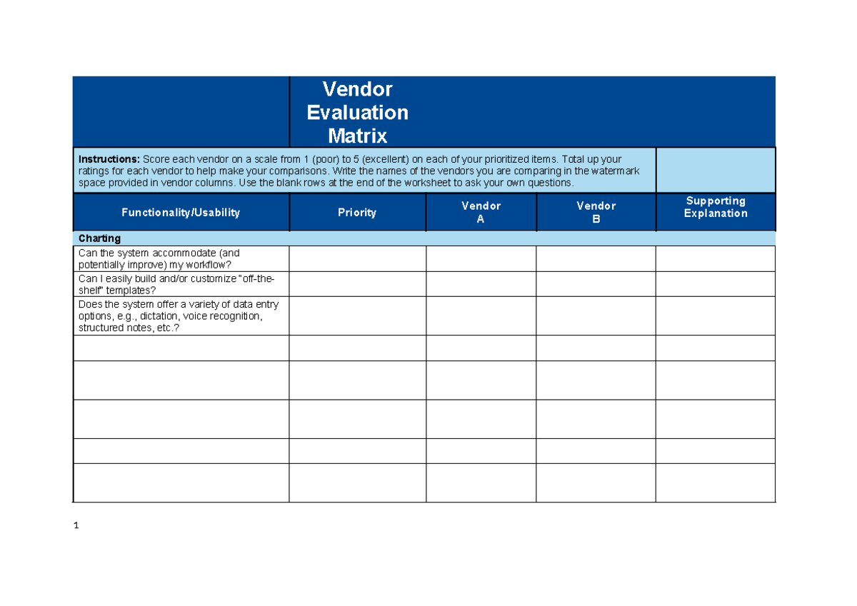 Use this one evaluation matrix template - Vendor Evaluation Matrix ...