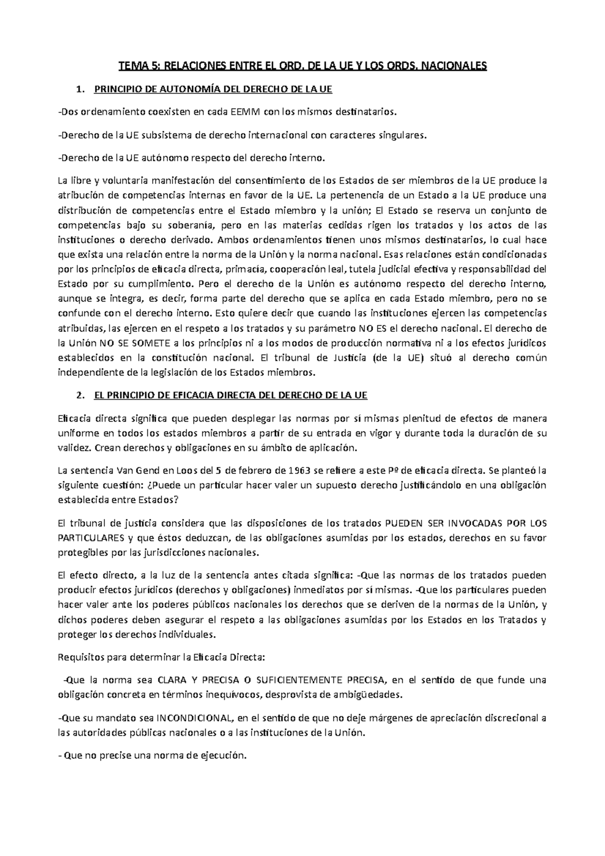 TEMA 5 - DERECHO DE LA UNION EUROPEA - TEMA 5: RELACIONES ENTRE EL ORD ...