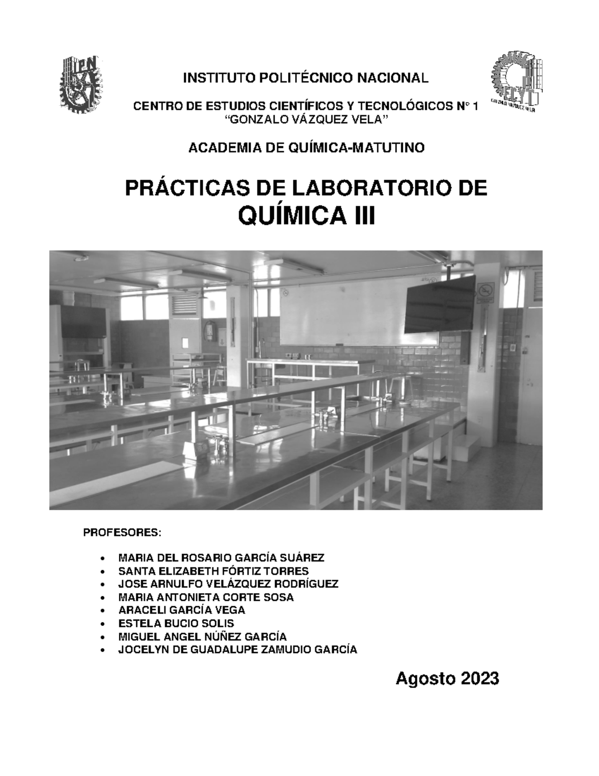 Practicas QIII Agosto 2023 F - INSTITUTO POLITÉCNICO NACIONAL CENTRO DE ...