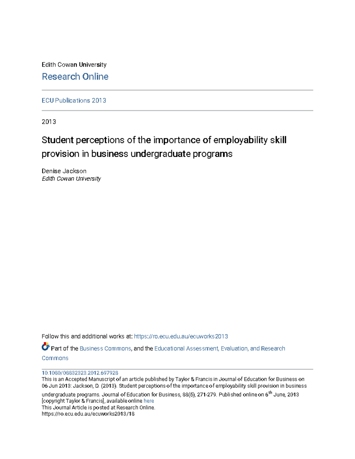 Student perceptions of the importance of employability skill prov - ecu ...