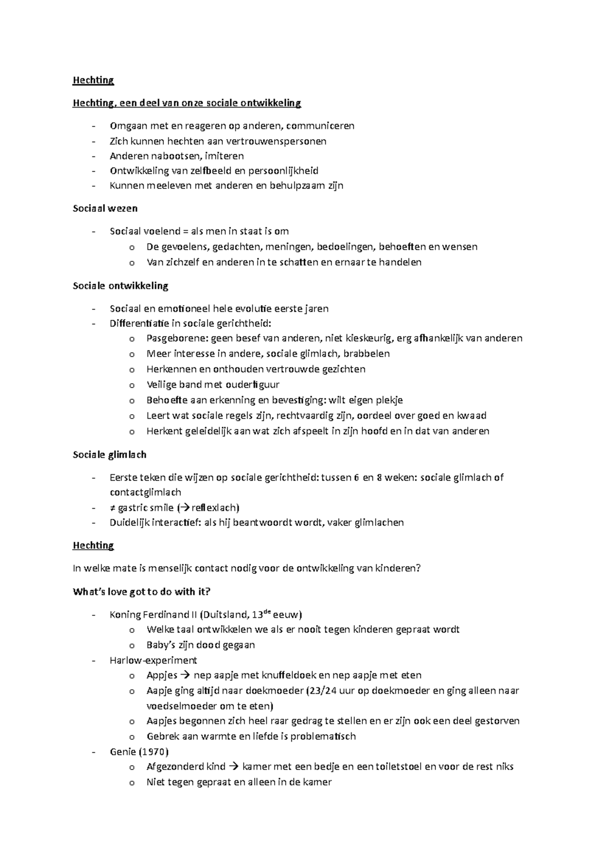 HC4-Hechting SV - samenvatting hoorcollege hechting (blok 4: menselijk ...