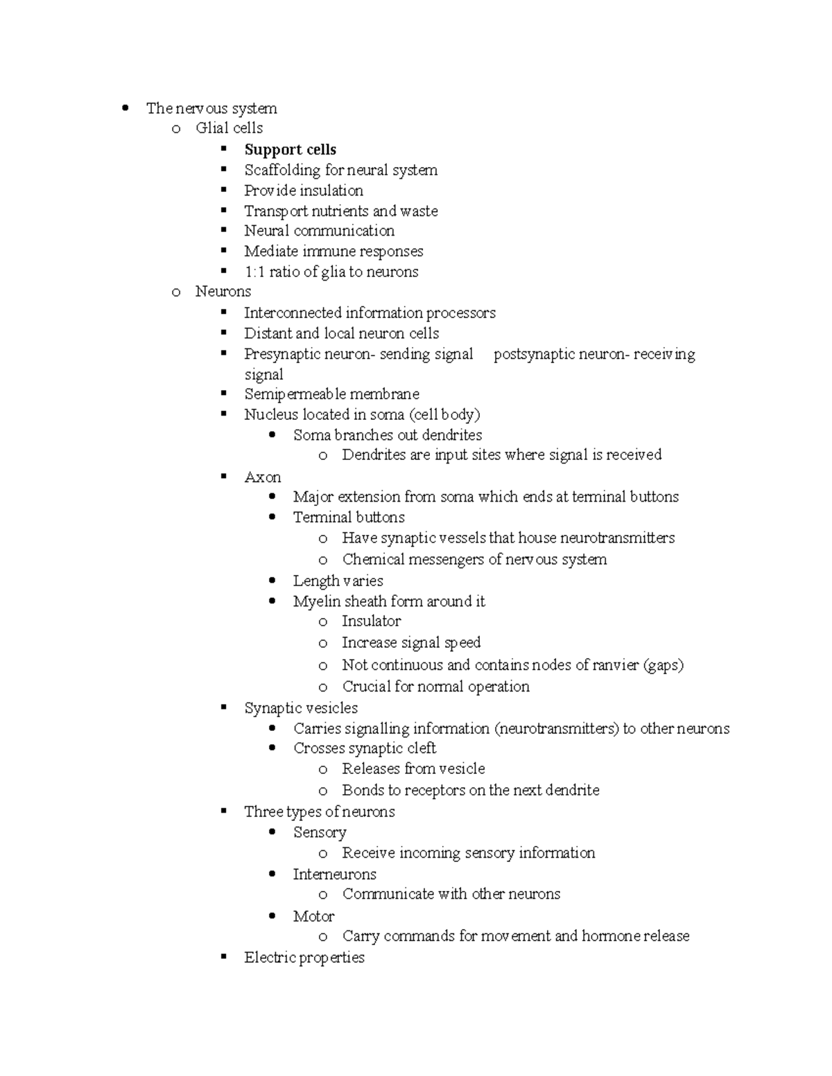 Module 3 - Summary of important notes - The nervous system o Glial ...