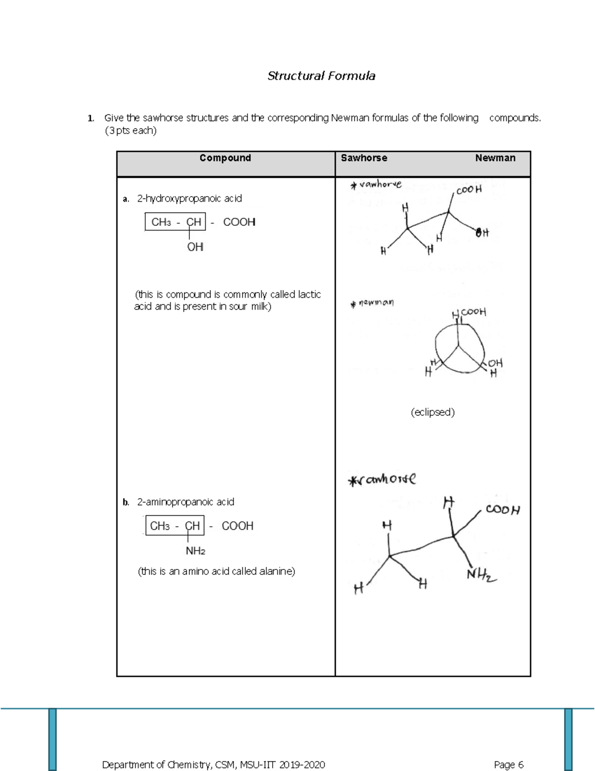Structural Formula Structural Formula Give the sawhorse structures