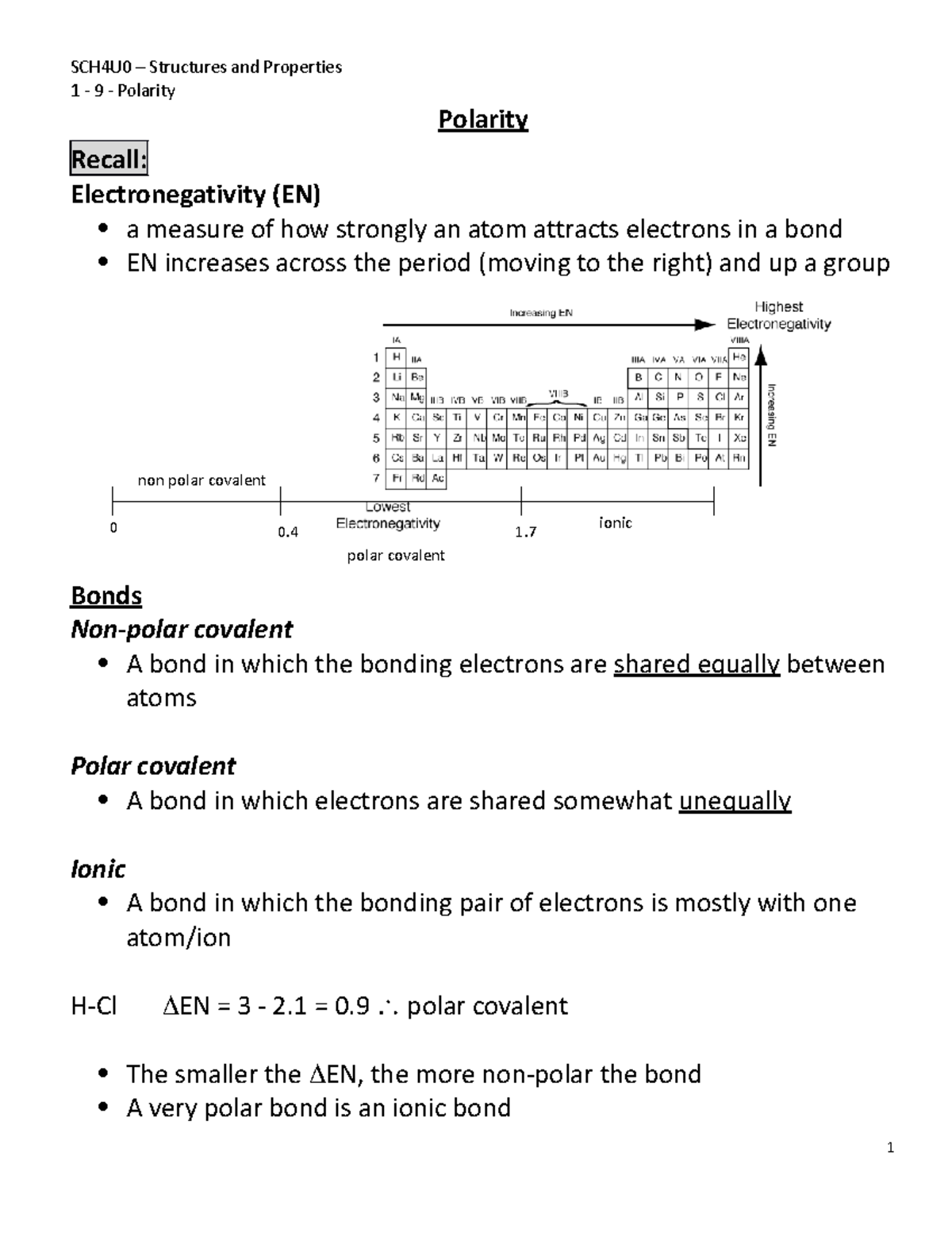 SCH4U0 - 1 - 9 - Polarity - Hjgvhk - SCH4U0 – Structures And Properties ...