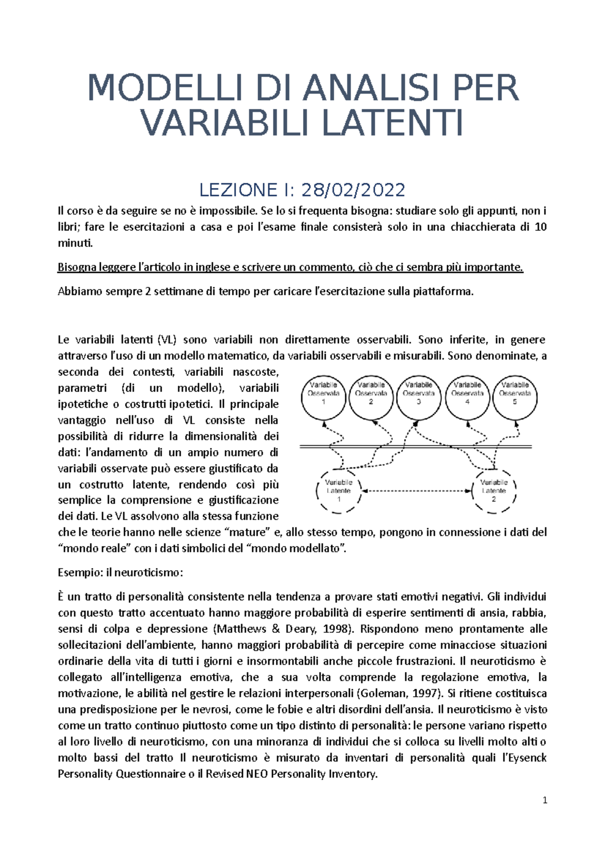 Modelli DI Analisi PER Variabili Latenti - MODELLI DI ANALISI PER ...