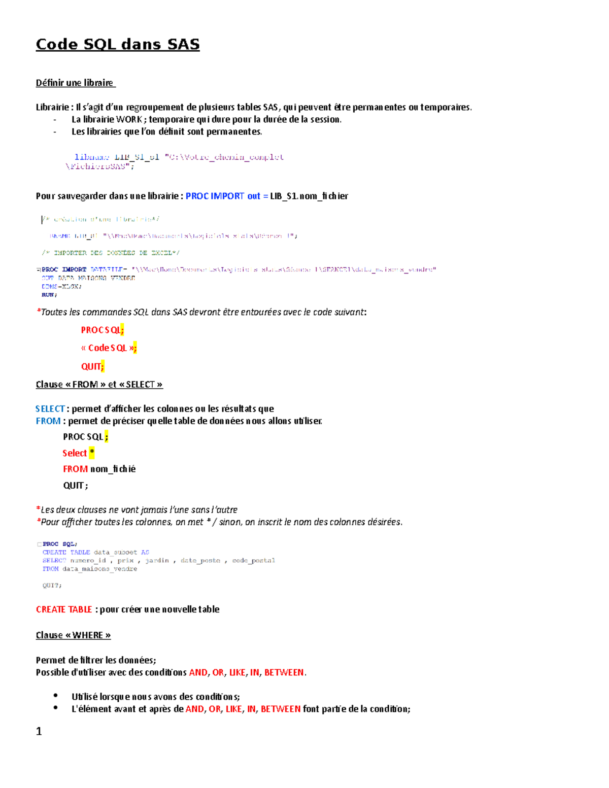 Code SQL dans SAS S1-S4 - Code SQL dans SAS Définir une libraire ...