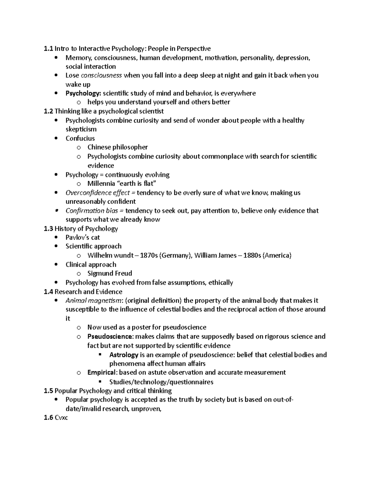 Psych Chapter 1 Notes - 1 Intro To Interactive Psychology: People In ...