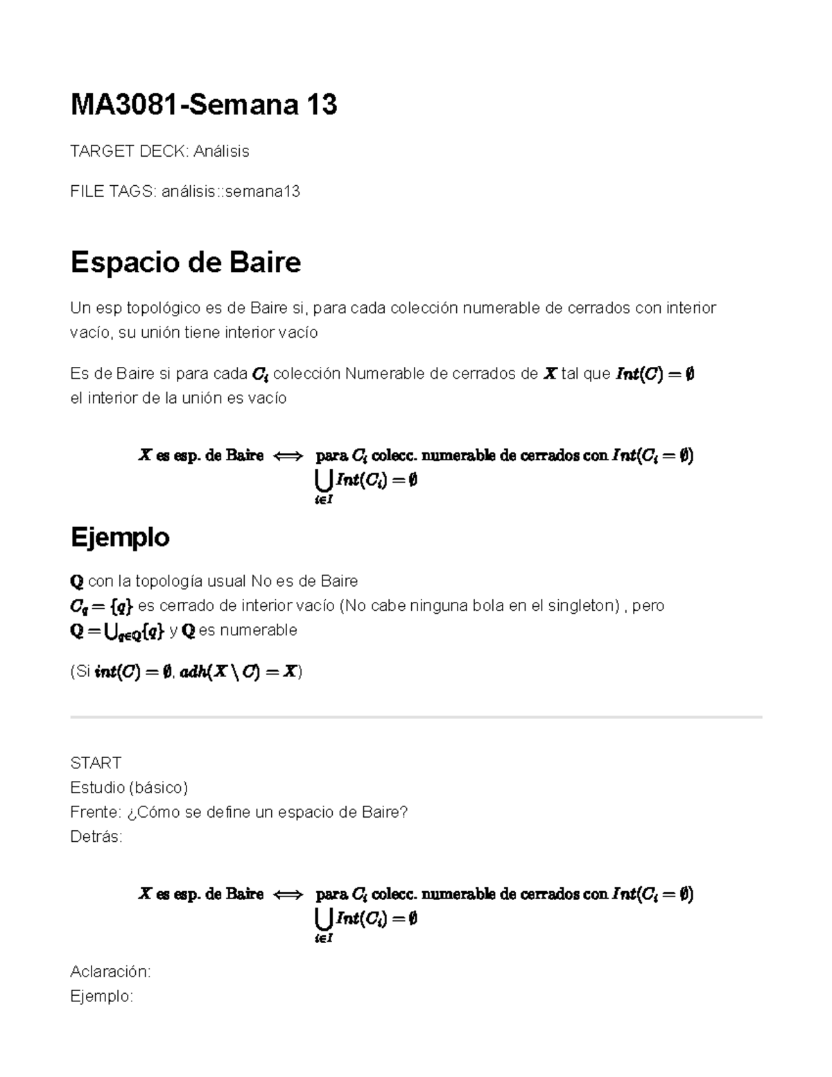MA3081-Semana 13 - Clase sobre espacios de Baire - MA3081-Semana 13 ...