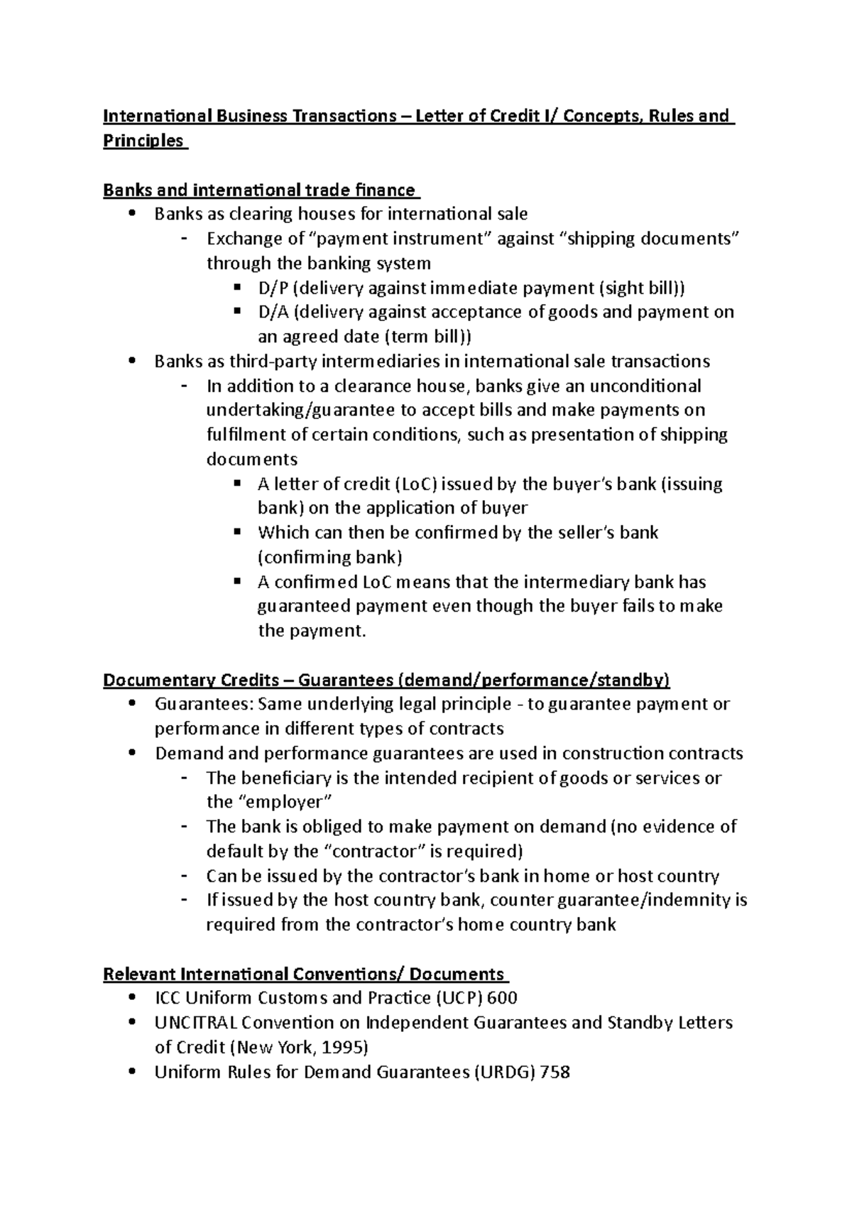 International Business Transactions - Letter of Credit I - Documentary ...