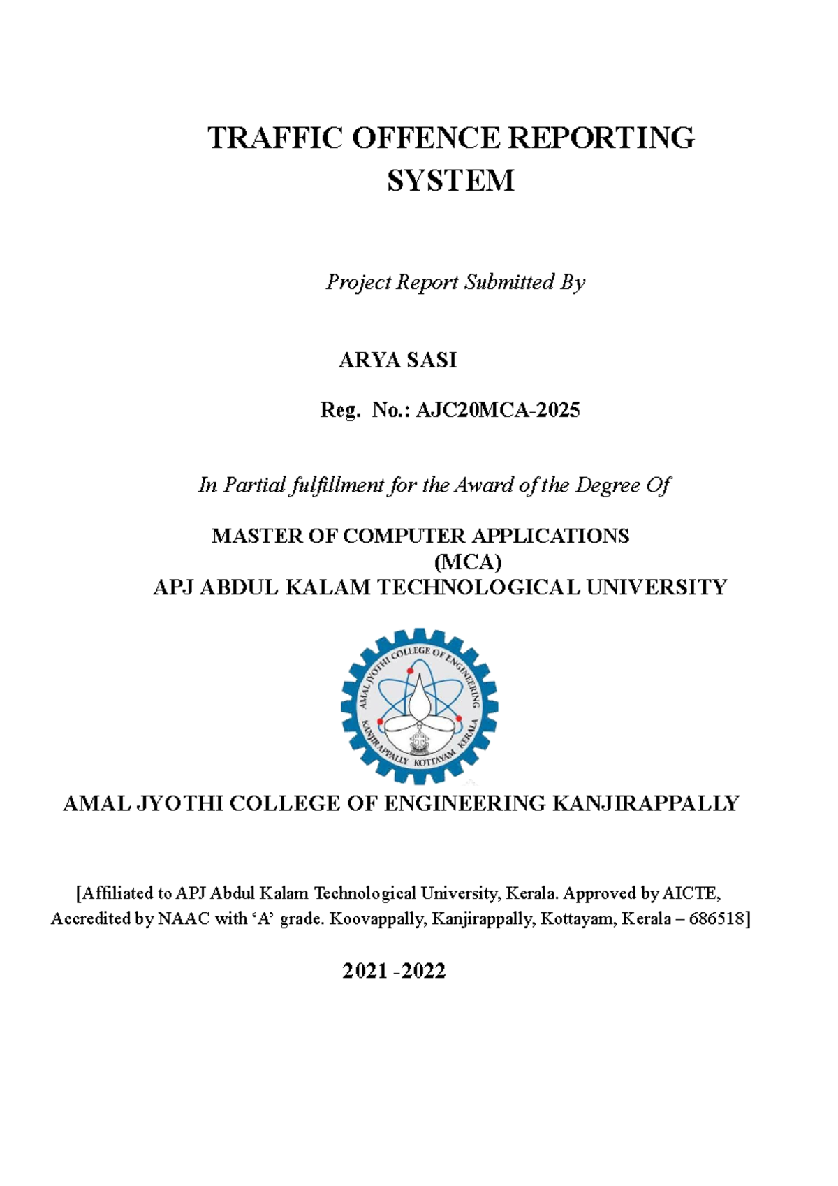 MAIN Documentation Traffic Offence Reporting TRAFFIC OFFENCE