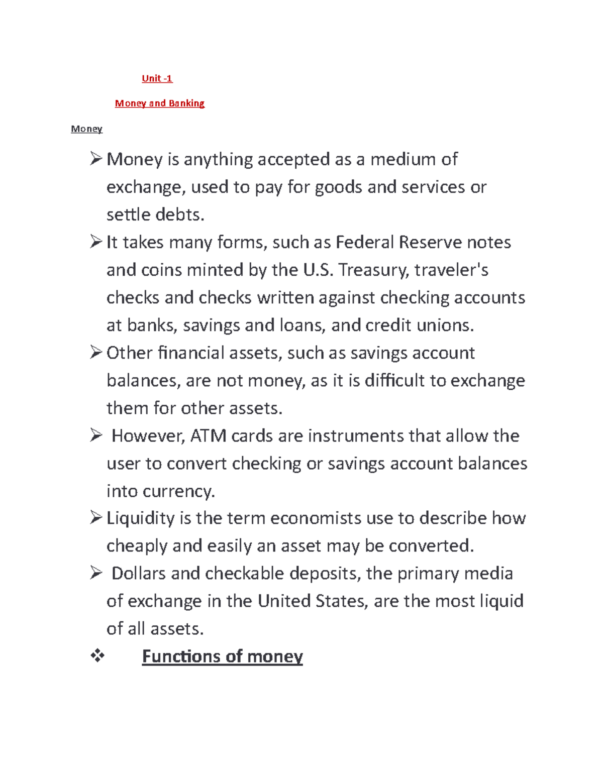 Unit 1Money and Banking Unit Money and Banking Money Money is