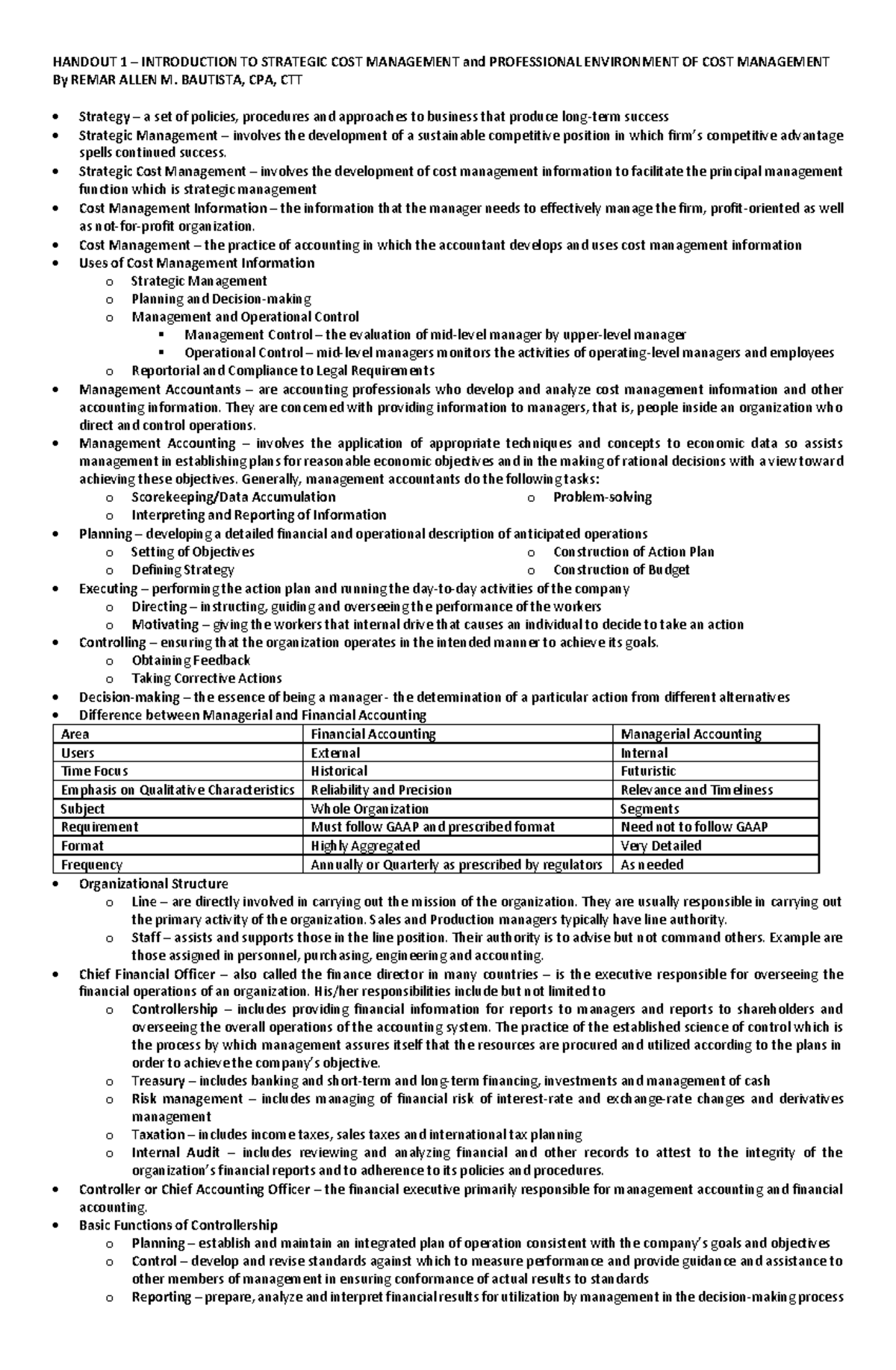 Strategic-Cost-Mangement-Chapter-1 and 2 - HANDOUT 1 – INTRODUCTION TO ...