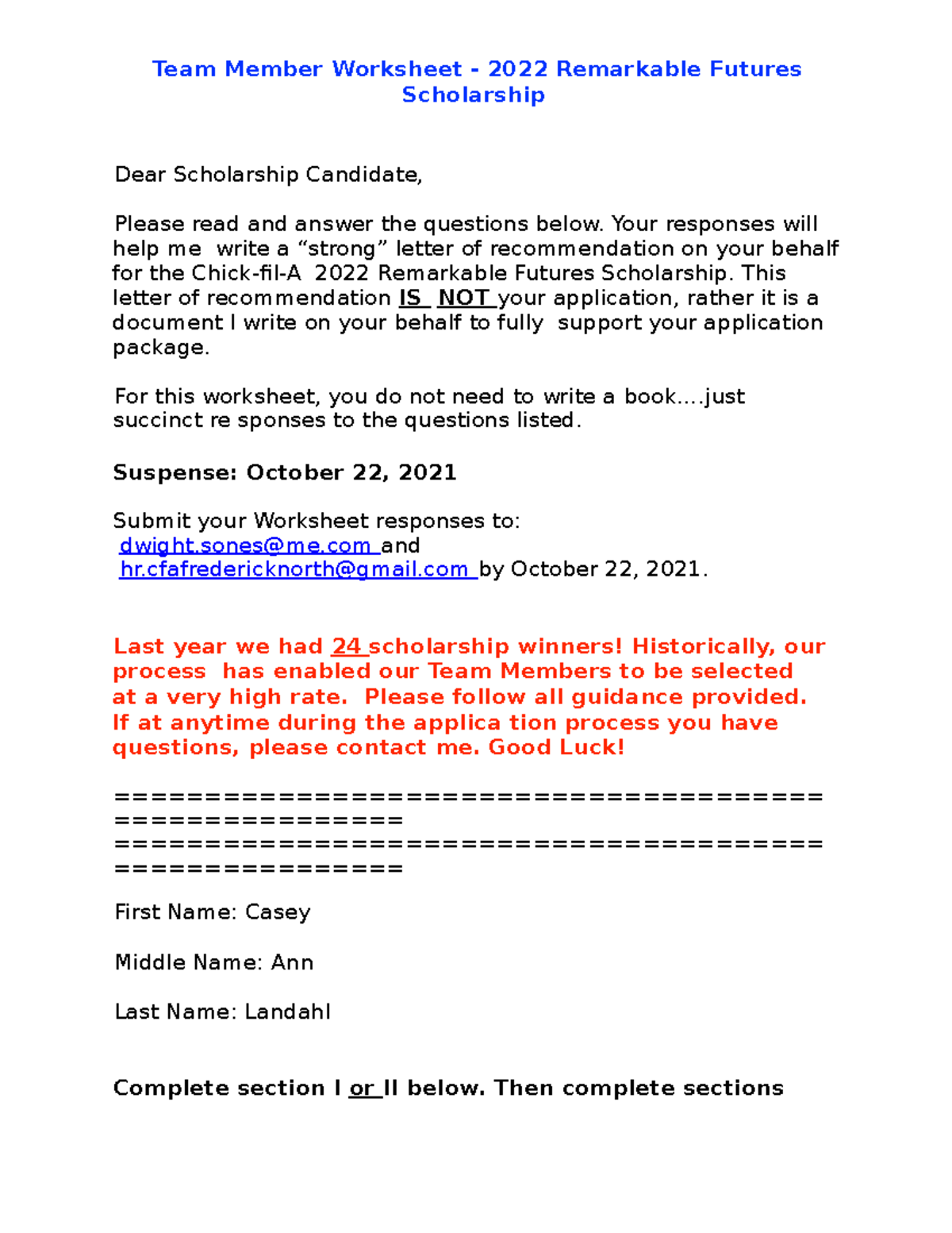 2022 Team Member Worksheet Completed Team Member Worksheet 2022