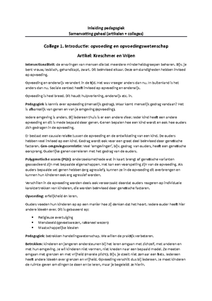 Inleiding Pedagogiek - Hc - Tentamenstof: Alle Artikelen + Alles Wat In ...