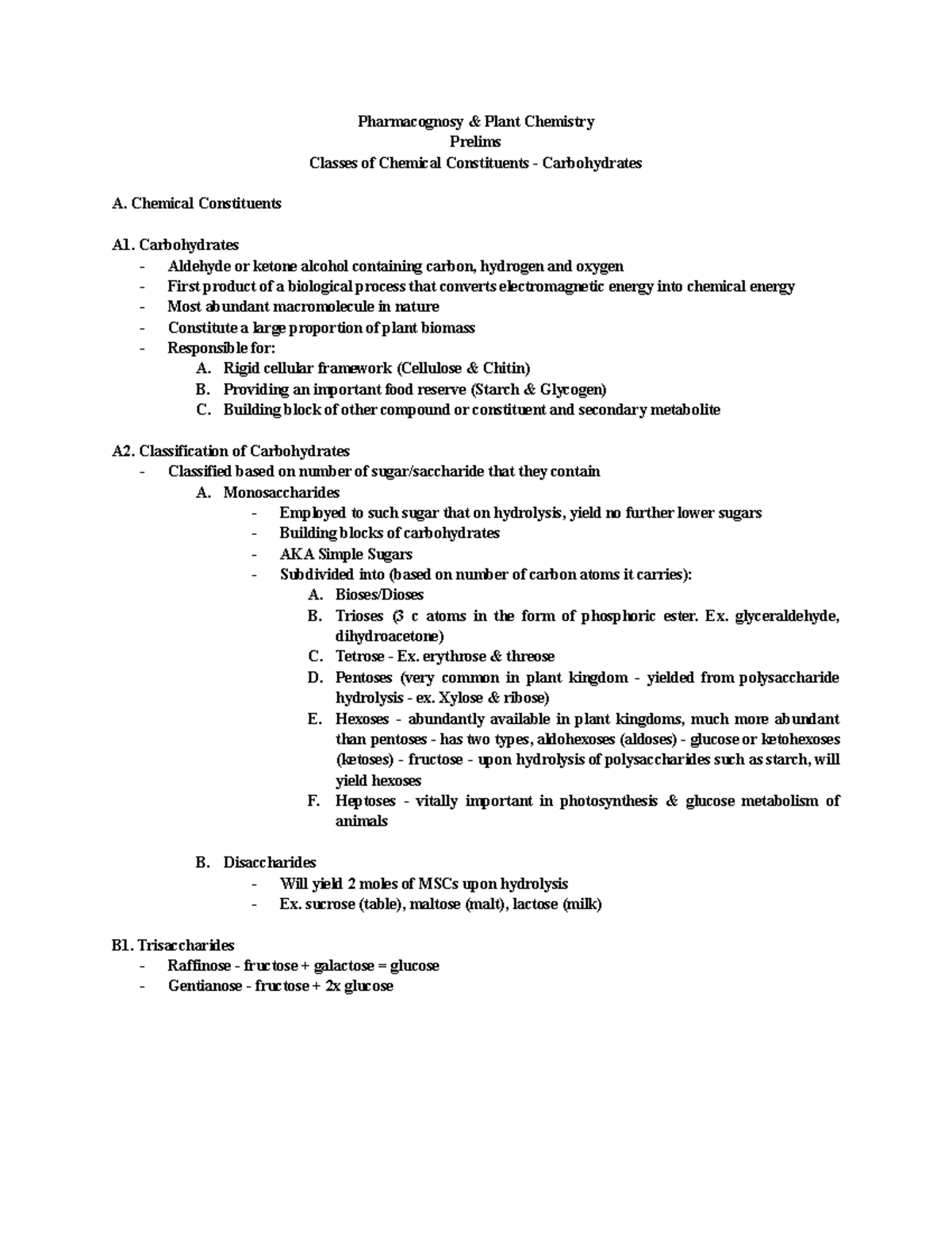 Prelims - Pharmacognosy - Classes of Chemical Constituents ...