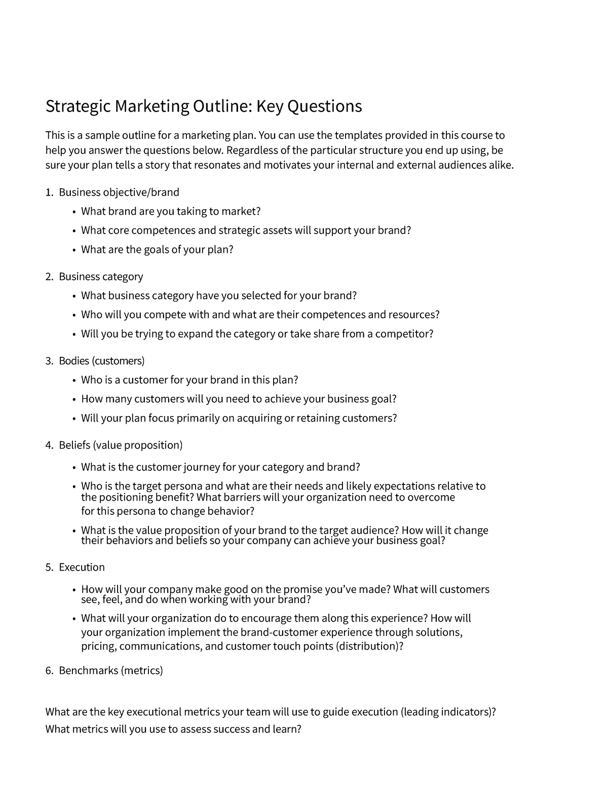 strategic marketing research questions