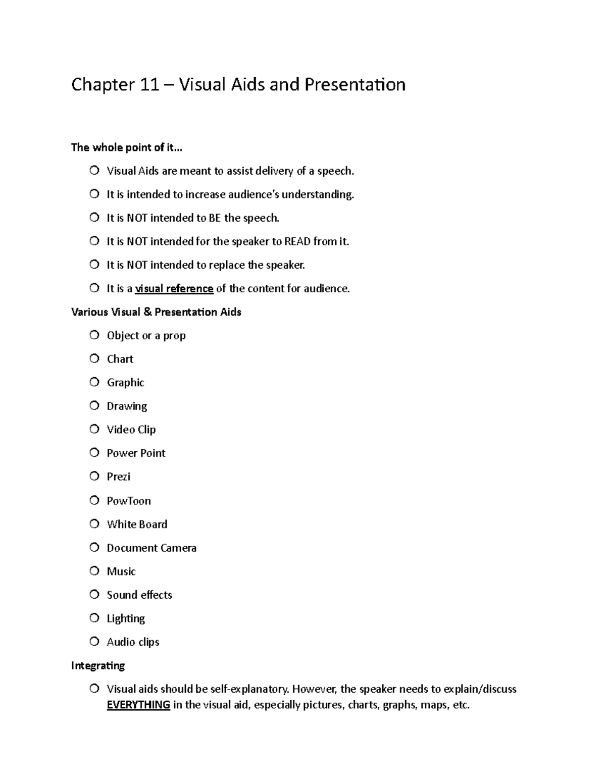 Chapter 11 - Chapter 11 – Visual Aids And Presentation The Whole Point ...