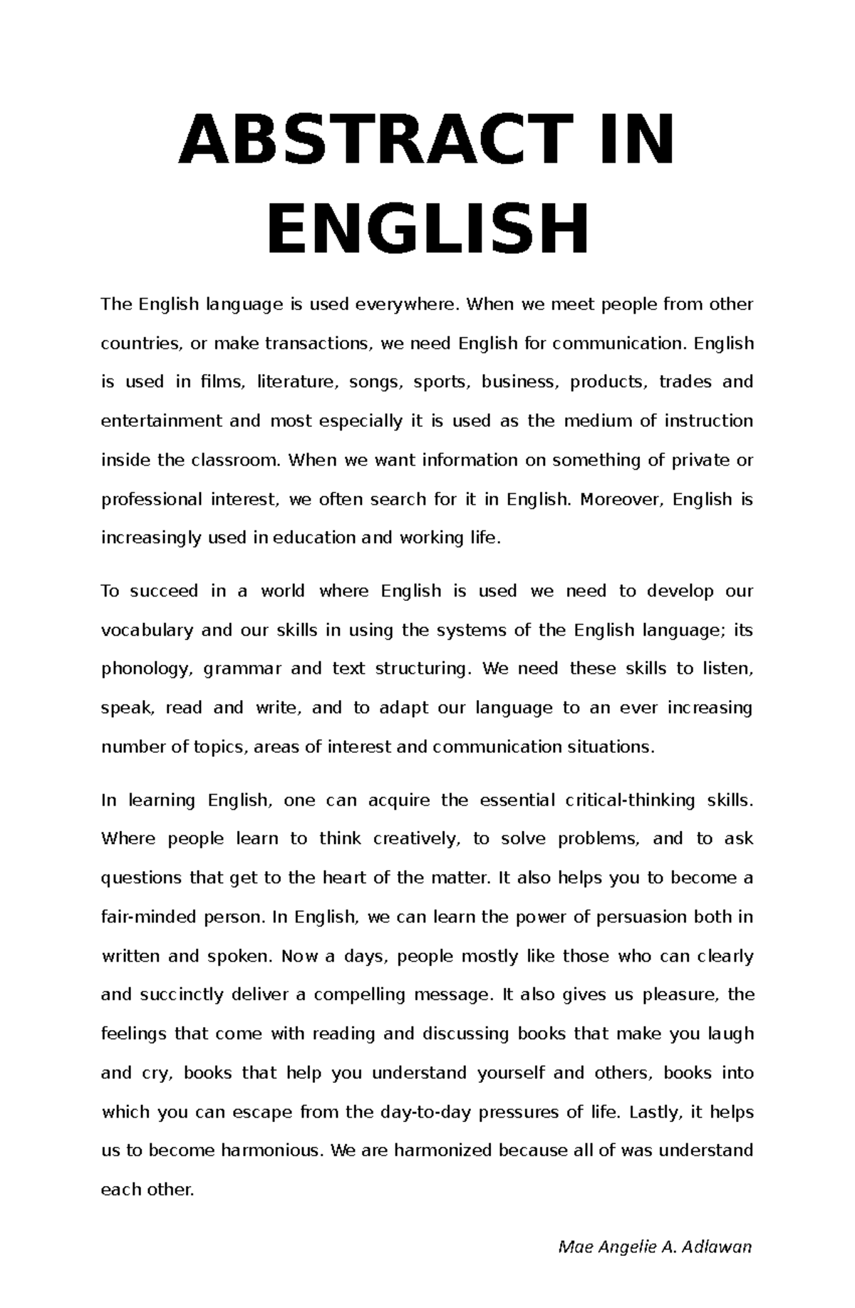 how to write abstract in english